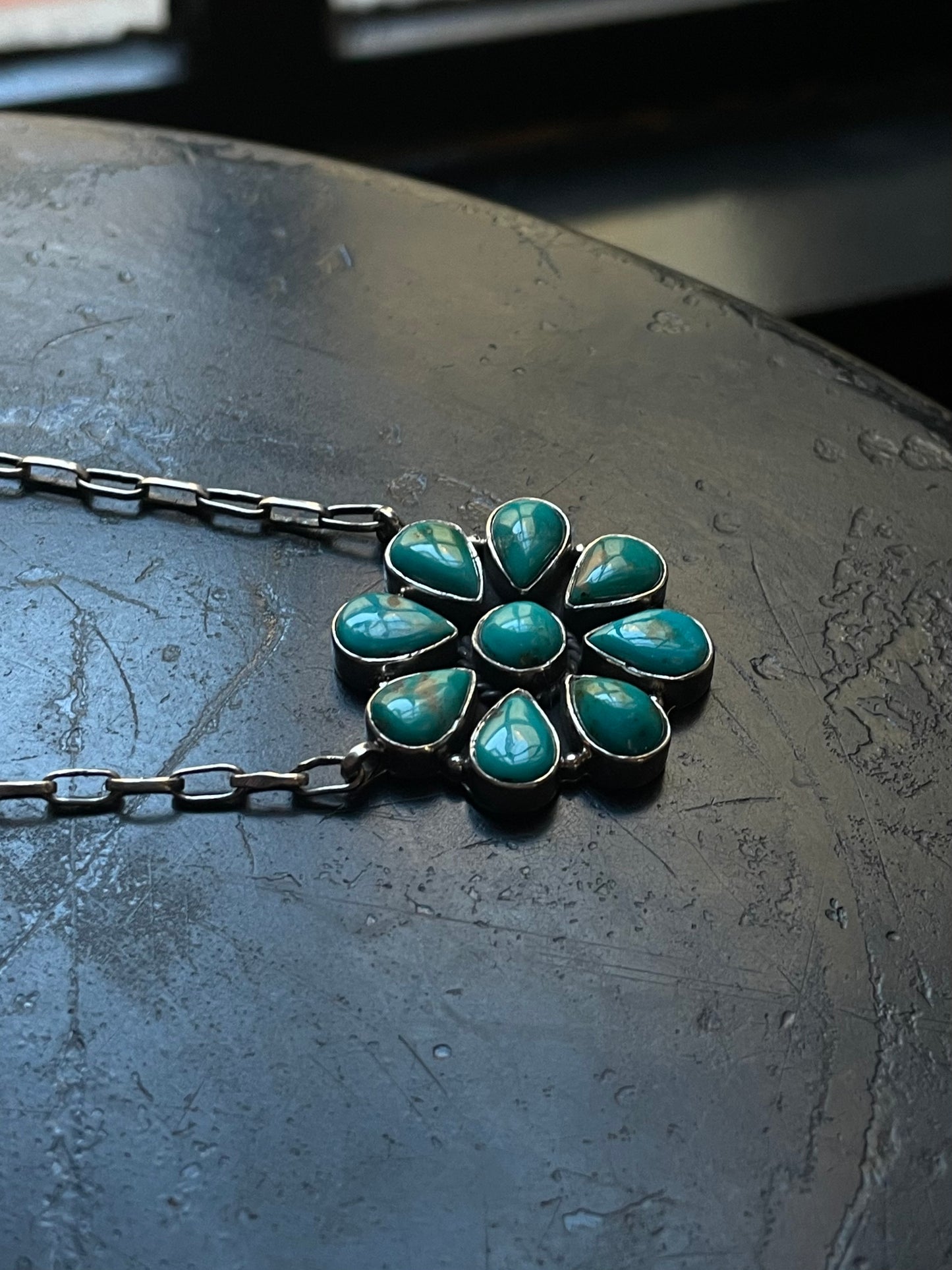 Kingman Turquoise Flower Necklace | 925 Sterling Silver G396