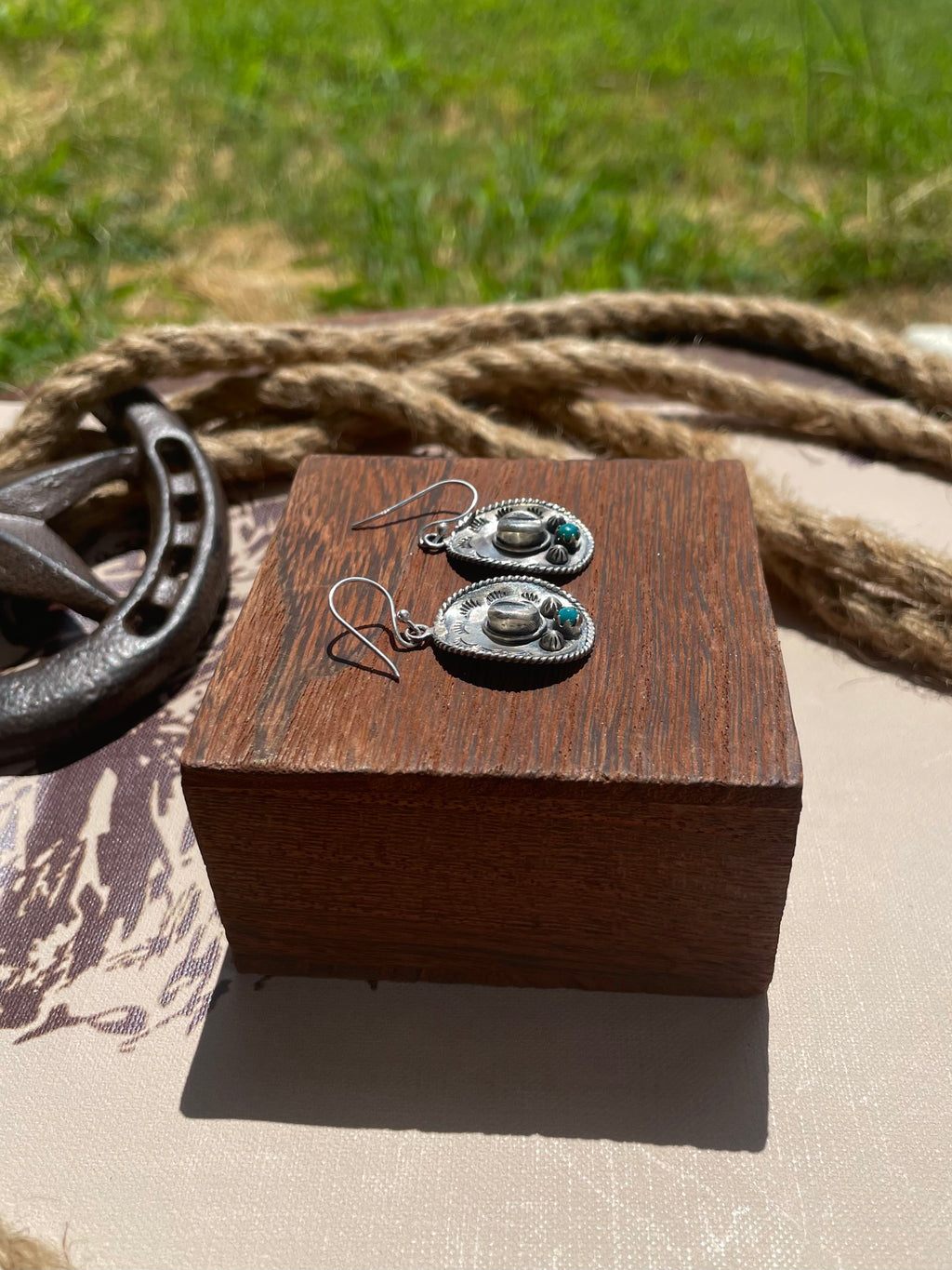 Turquoise Cowboy Hat Dangle  Earrings | 925 Sterling Silver G710