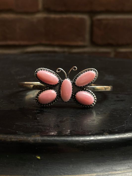 Pink Conch Butterfly Cuff Bracelet Sterling Silver 925 C997