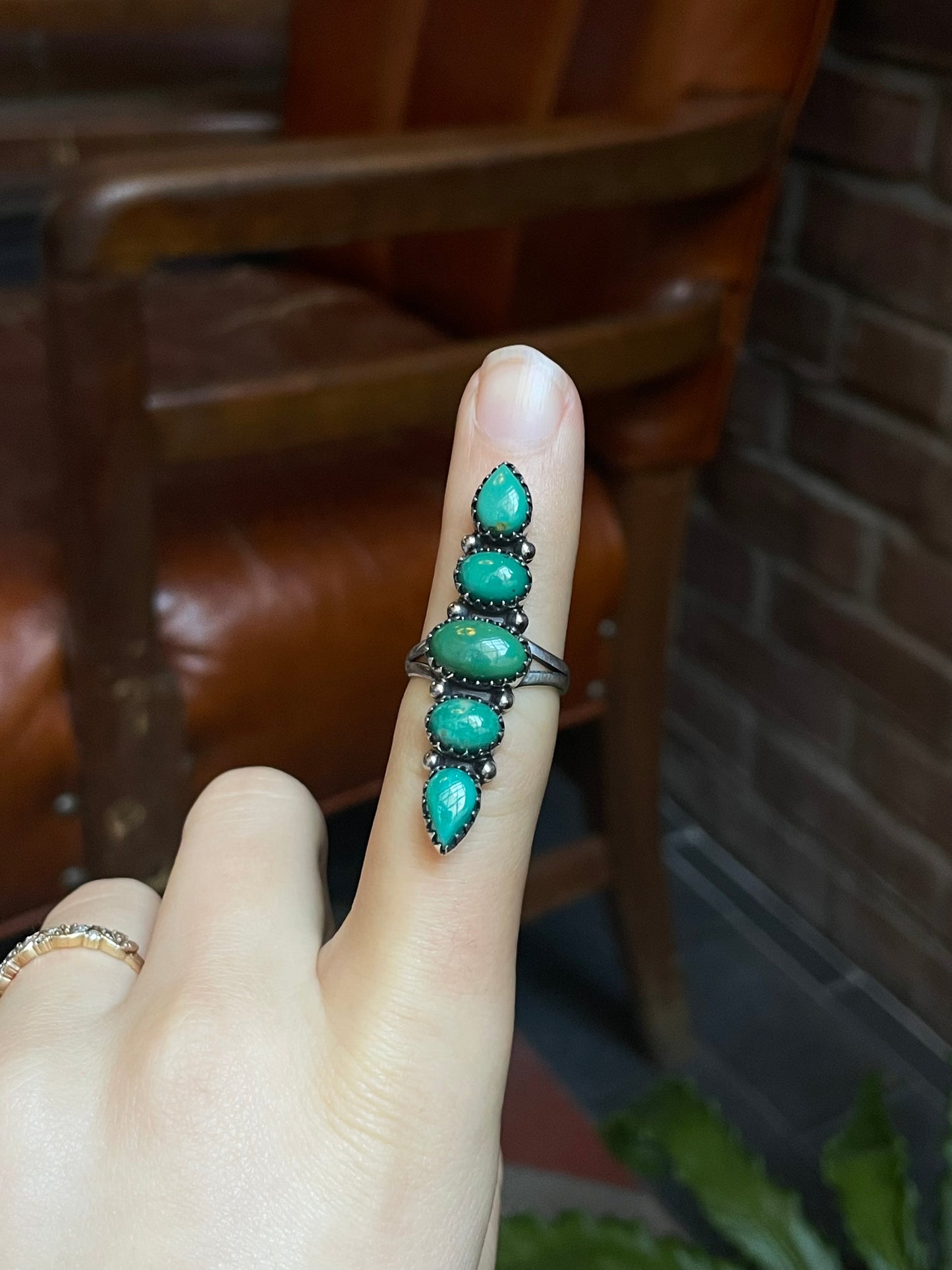 Turquoise Row Ring | 925 Sterling Silver Size 7 E479