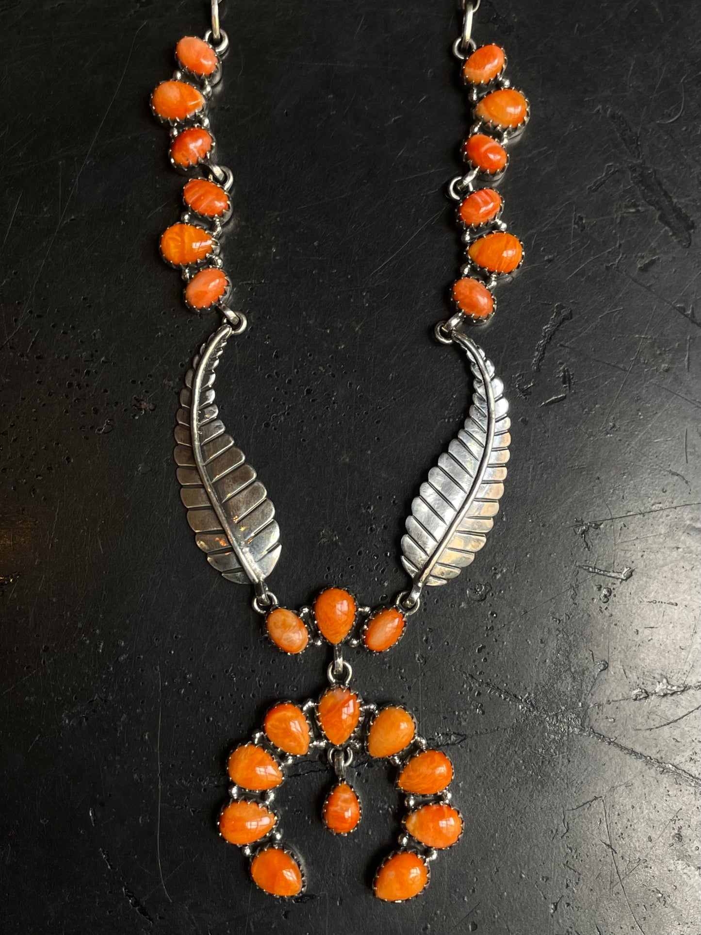 Orange Spiny Oyster Feather Naja Necklace | 925 Sterling Silver E594