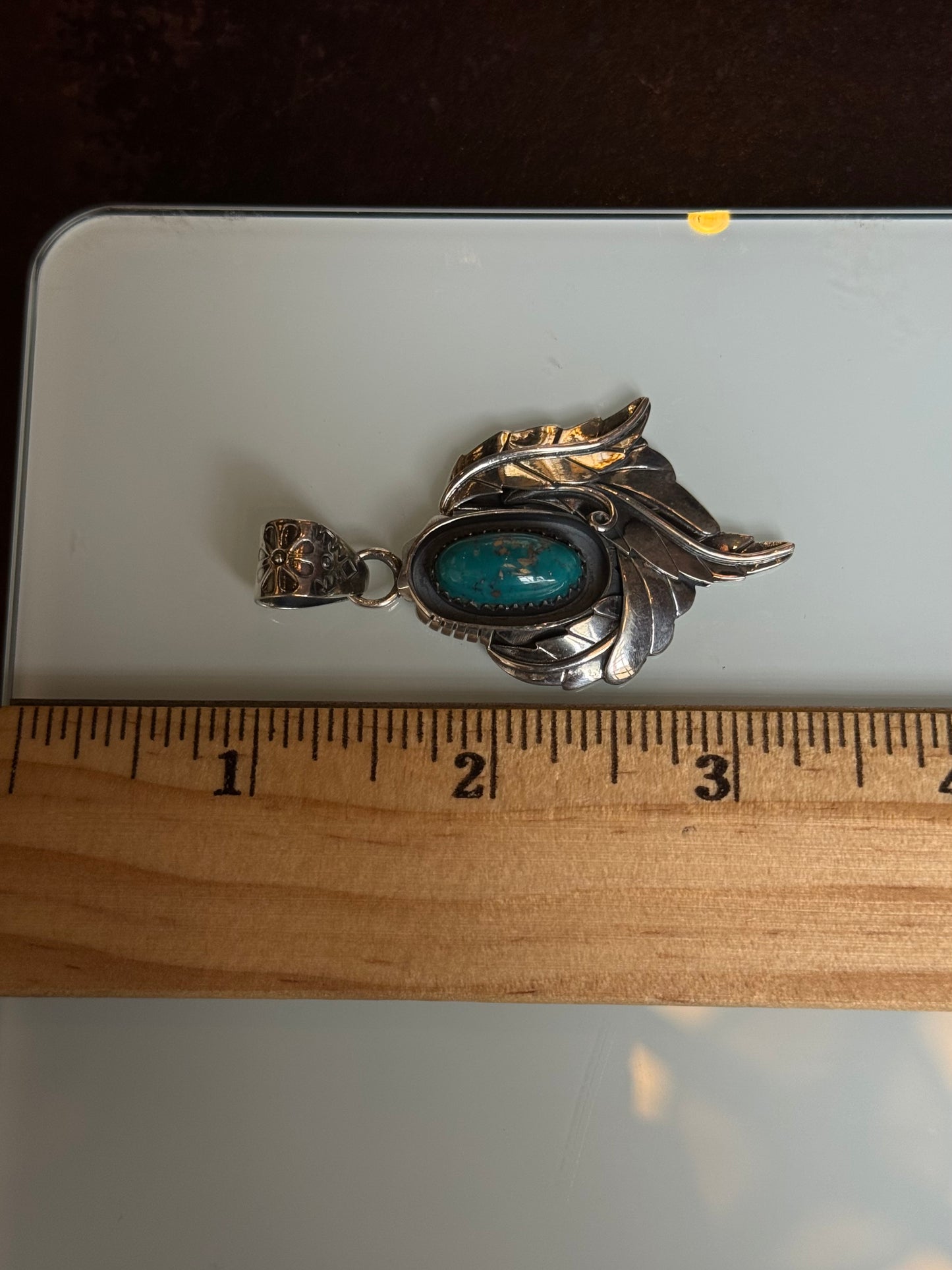Turquoise Feather Pendant | Sterling Silver 925 C384