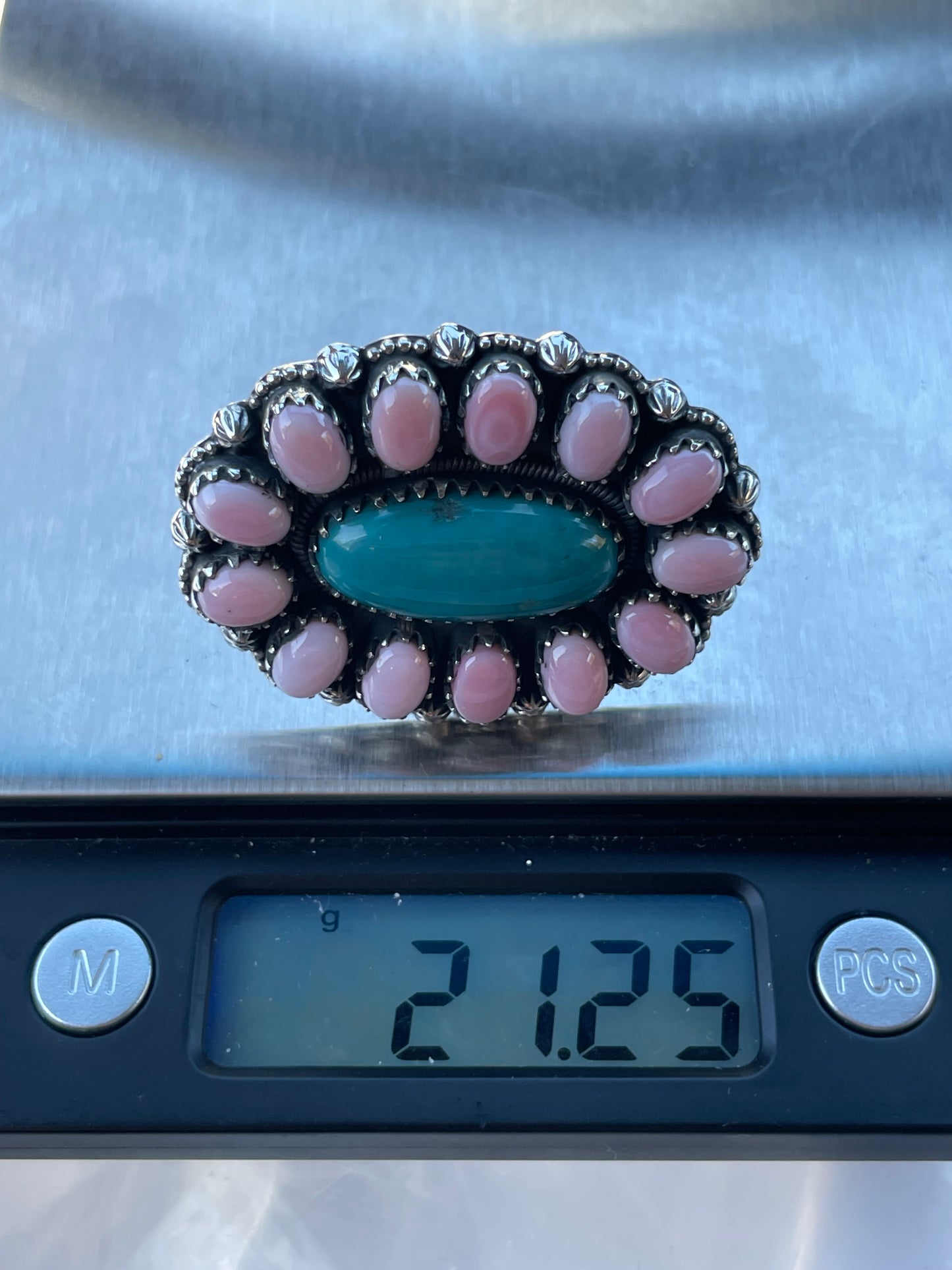 Pink Conch Turquoise Flower Ring | Sterling Silver 925 Size 7 C740