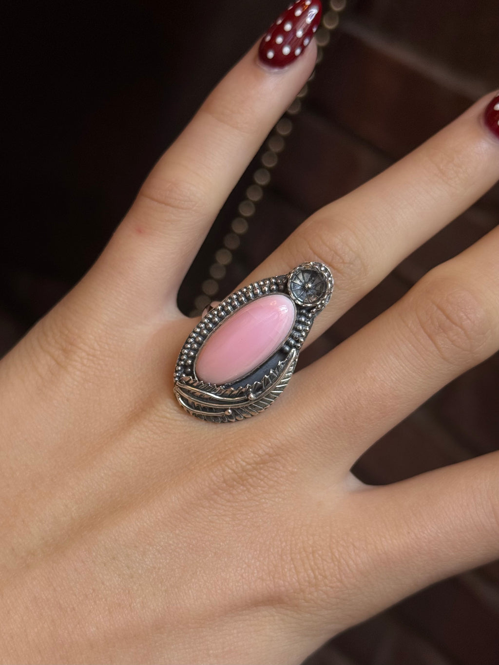Pink Conch Oval Ring | 925 Sterling Silver | Size 8.5 C320