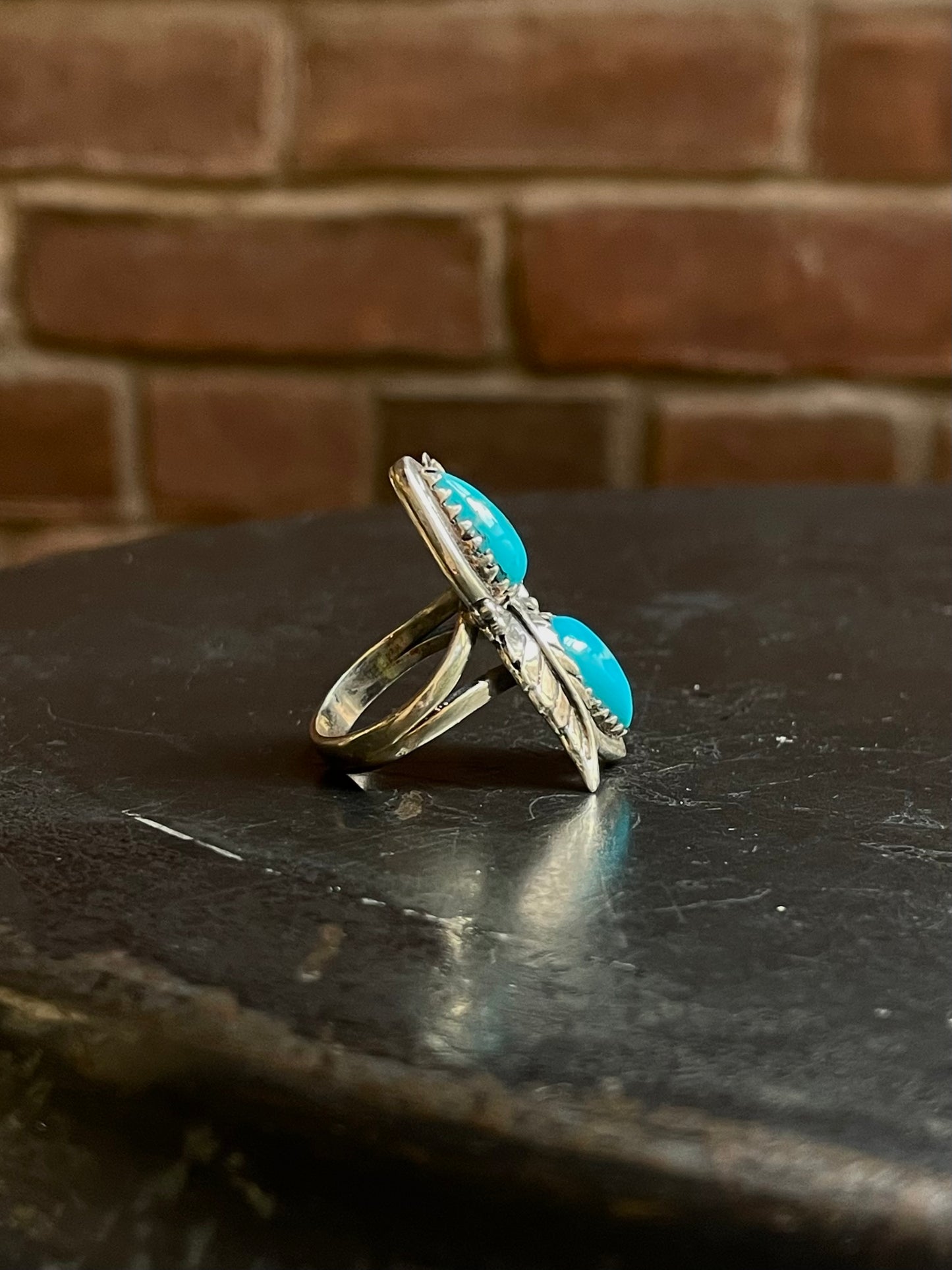 Turquoise Tear Drop Ring Size 7.25 | Sterling Silver E884