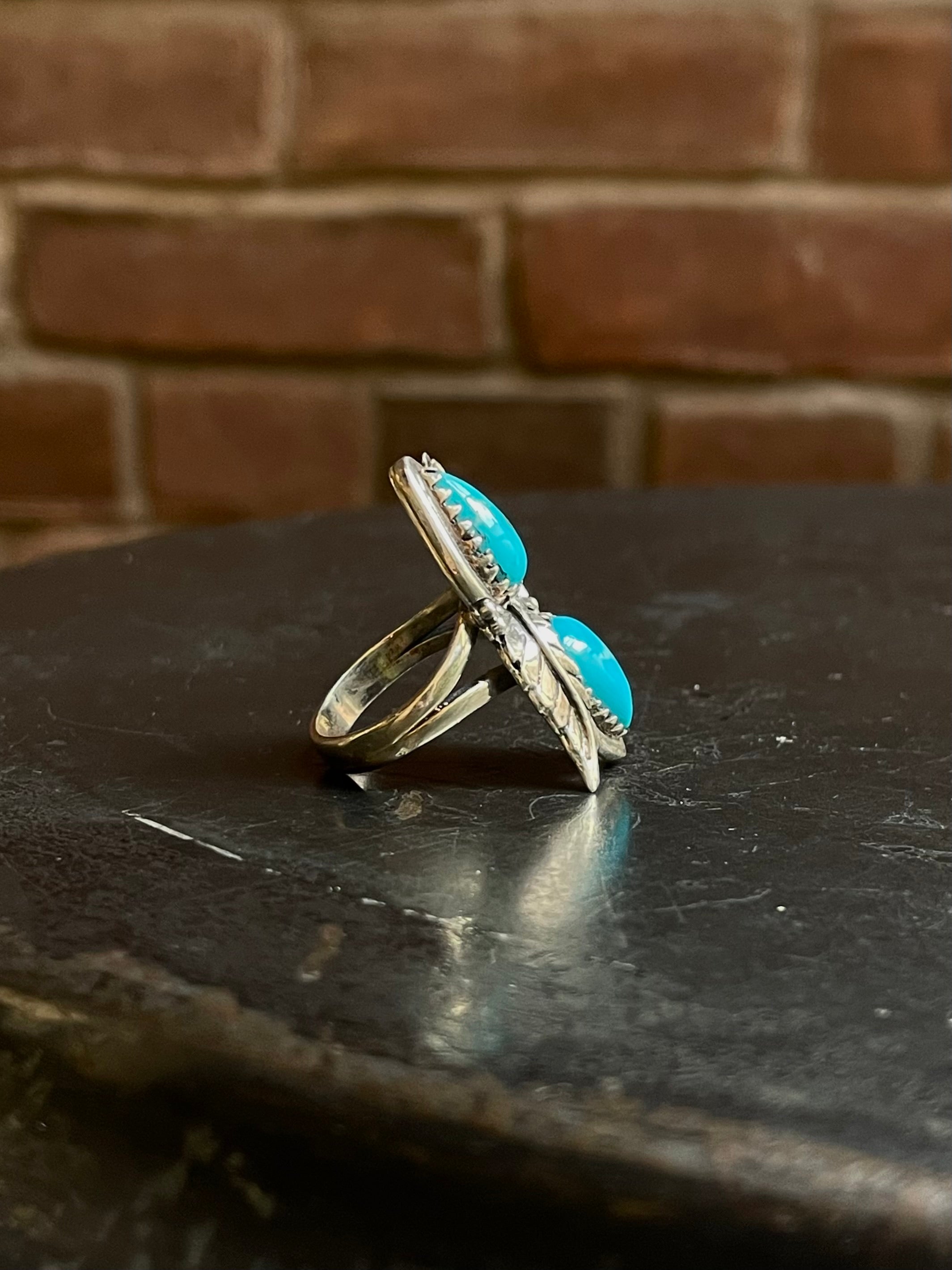 Turquoise Tear Drop Ring Size 7.25 | Sterling Silver E884