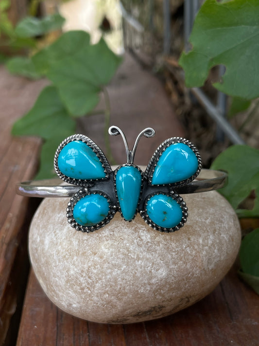 Kingman Turquoise Butterfly Cuff Bracelet | 925 Sterling Silver B984