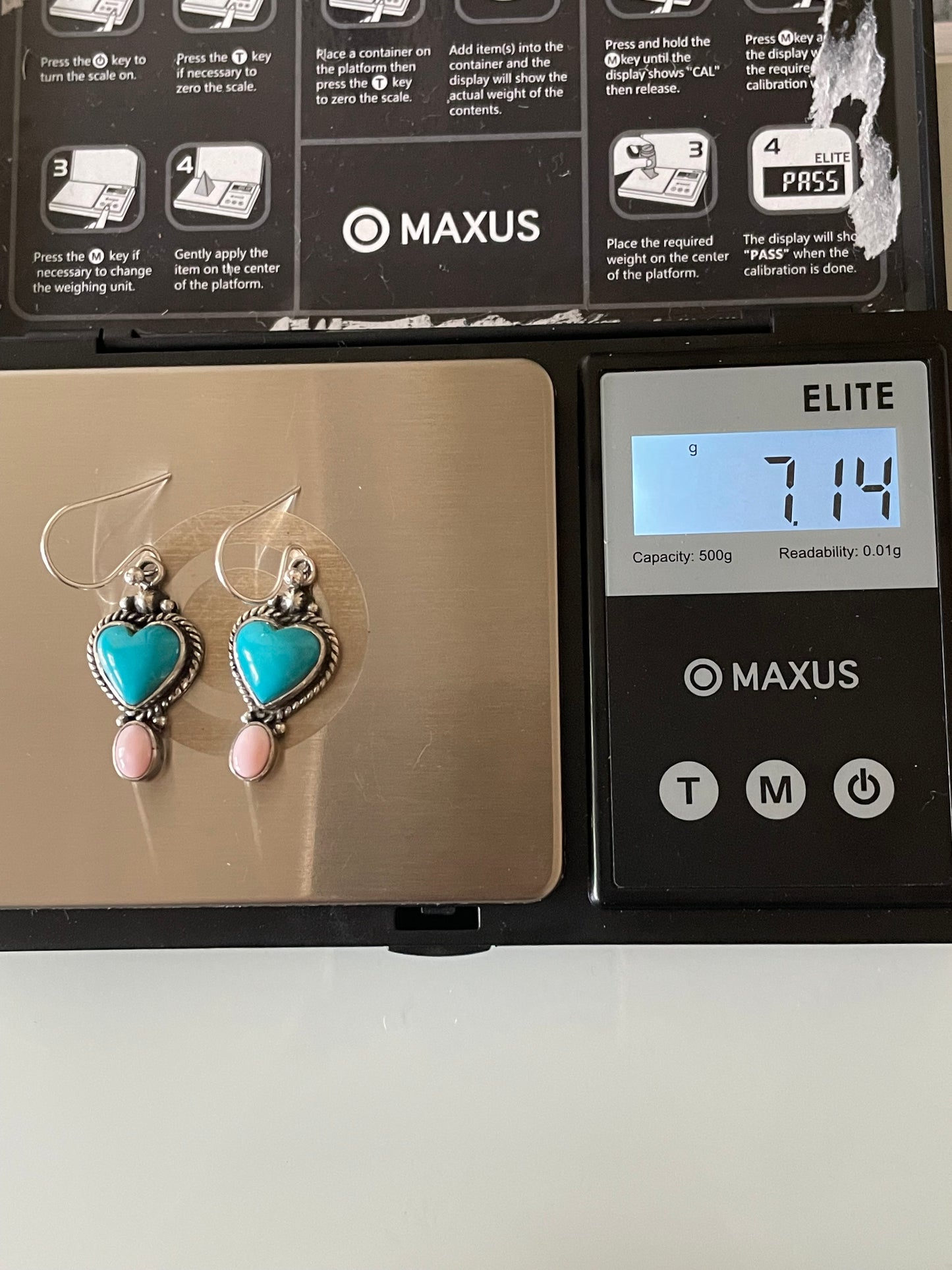 Kingman Turquoise Pink Conch Earrings | Heart Drop Hook E666