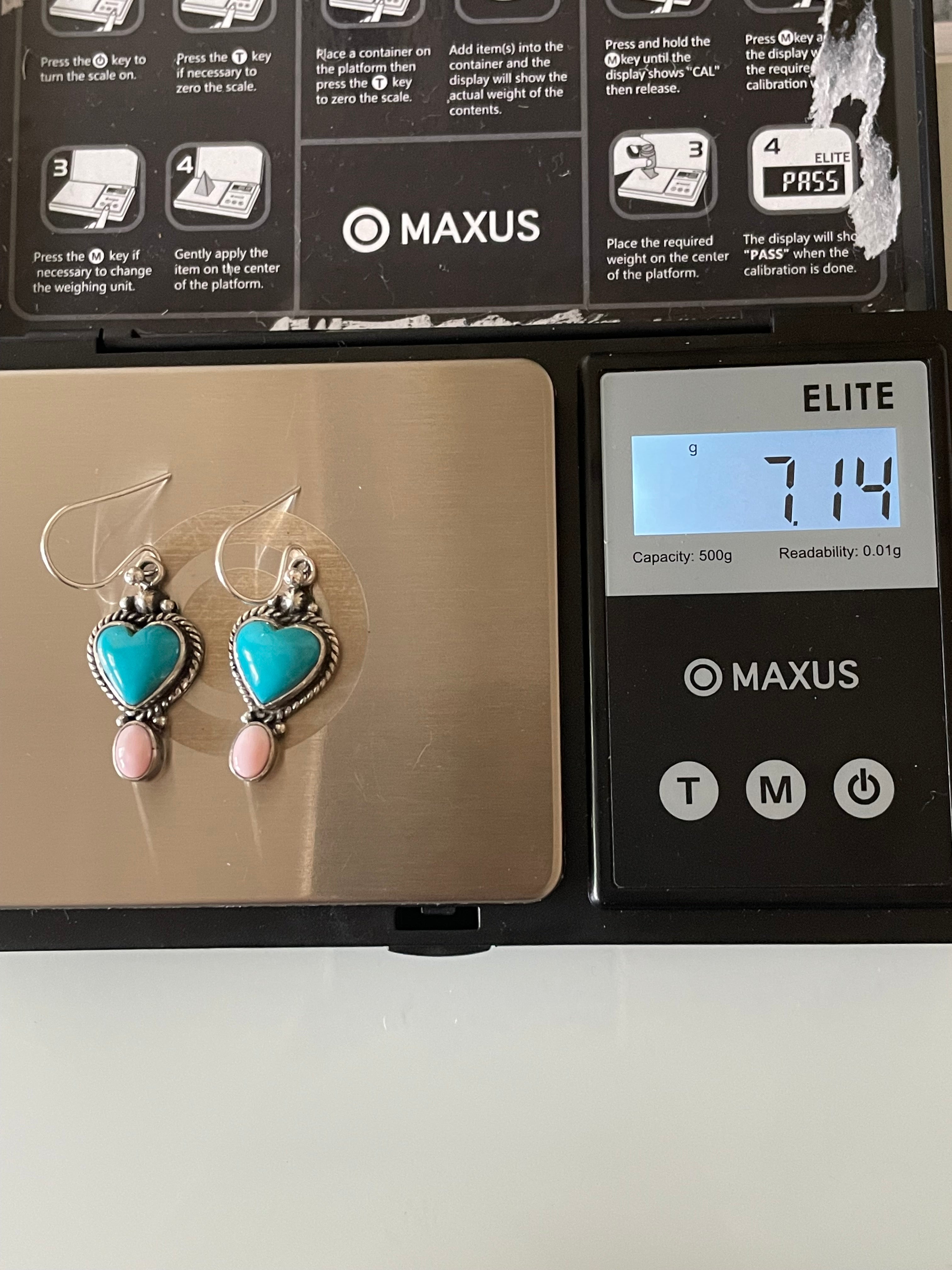 Kingman Turquoise Pink Conch Earrings | Heart Drop Hook E666