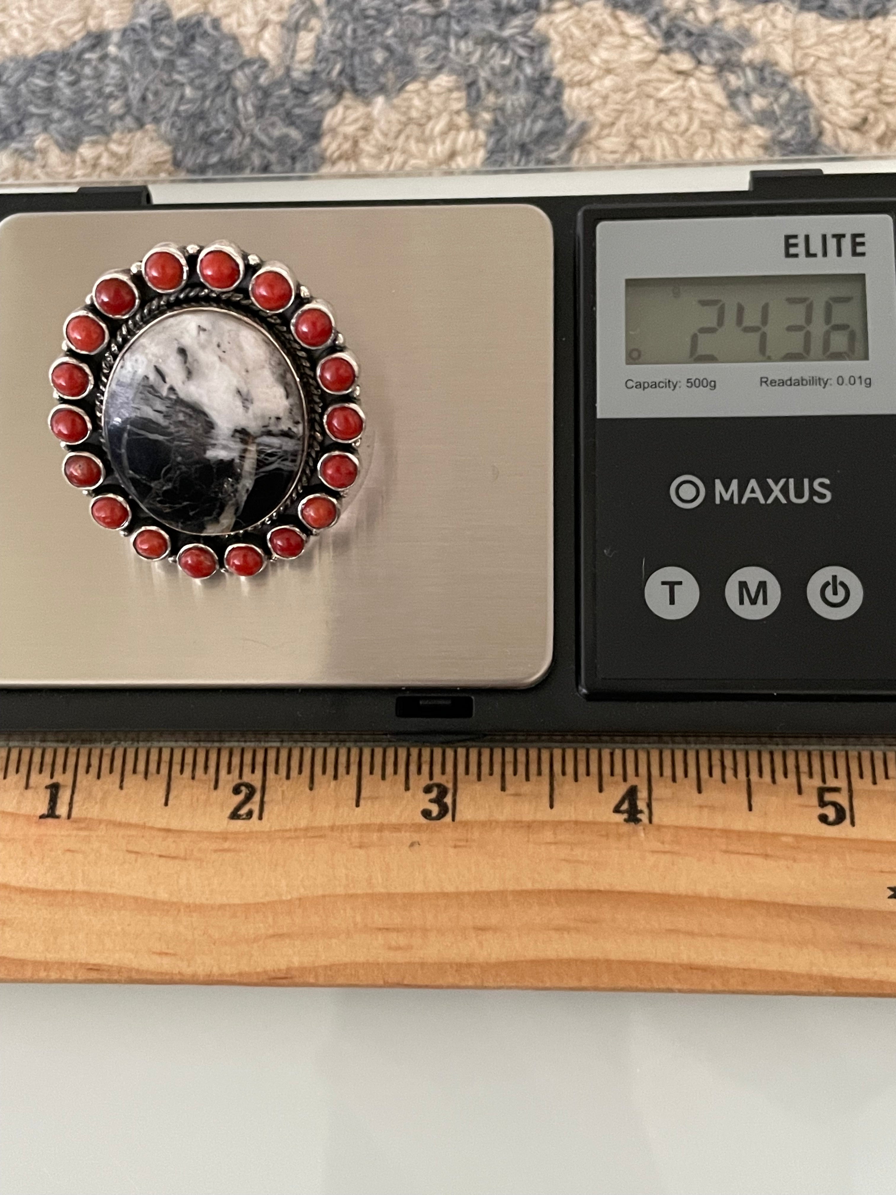 White Buffalo & Italian Coral Ring Size 5.5 | 925 Sterling Silver G680