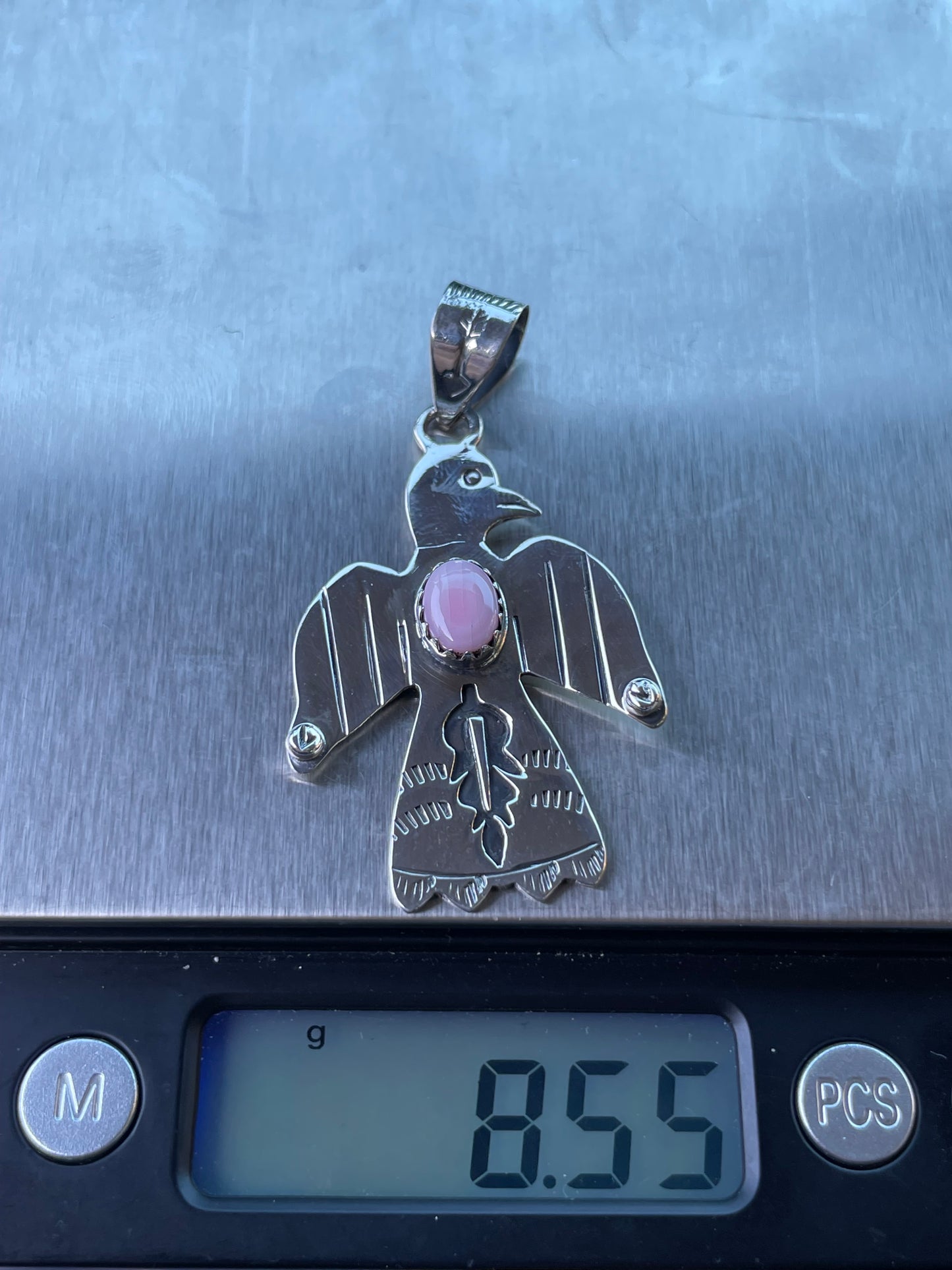 Pink Conch Thunderbird Pendant | Handcrafted Sterling Silver 925 B445