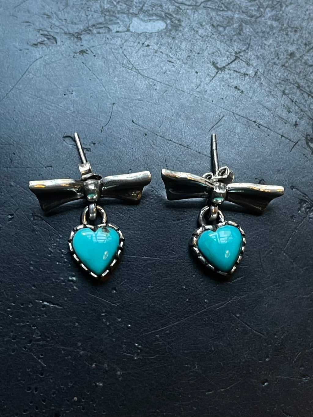 Kingman Turquoise Bow Earrings | Heart Drop Stud E663