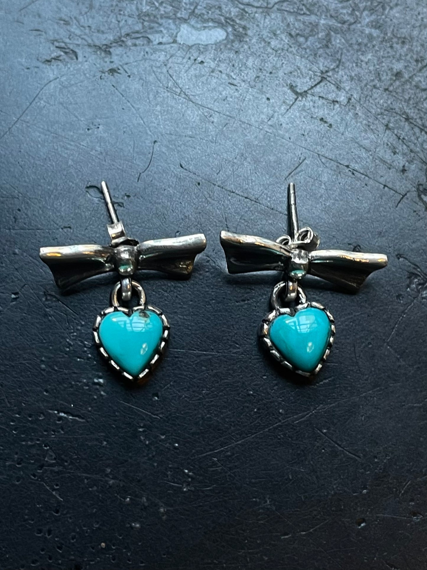 Kingman Turquoise Bow Earrings | Heart Drop Stud E663