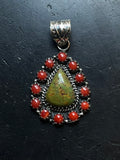 Green Turquoise Coral Cluster Pendant | 925 Sterling Silver E525