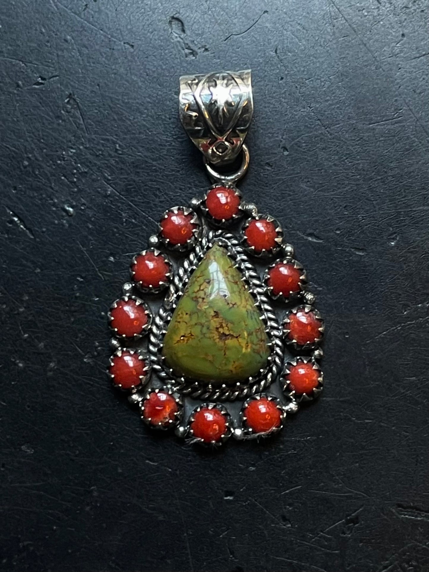Green Turquoise Coral Cluster Pendant | 925 Sterling Silver E525