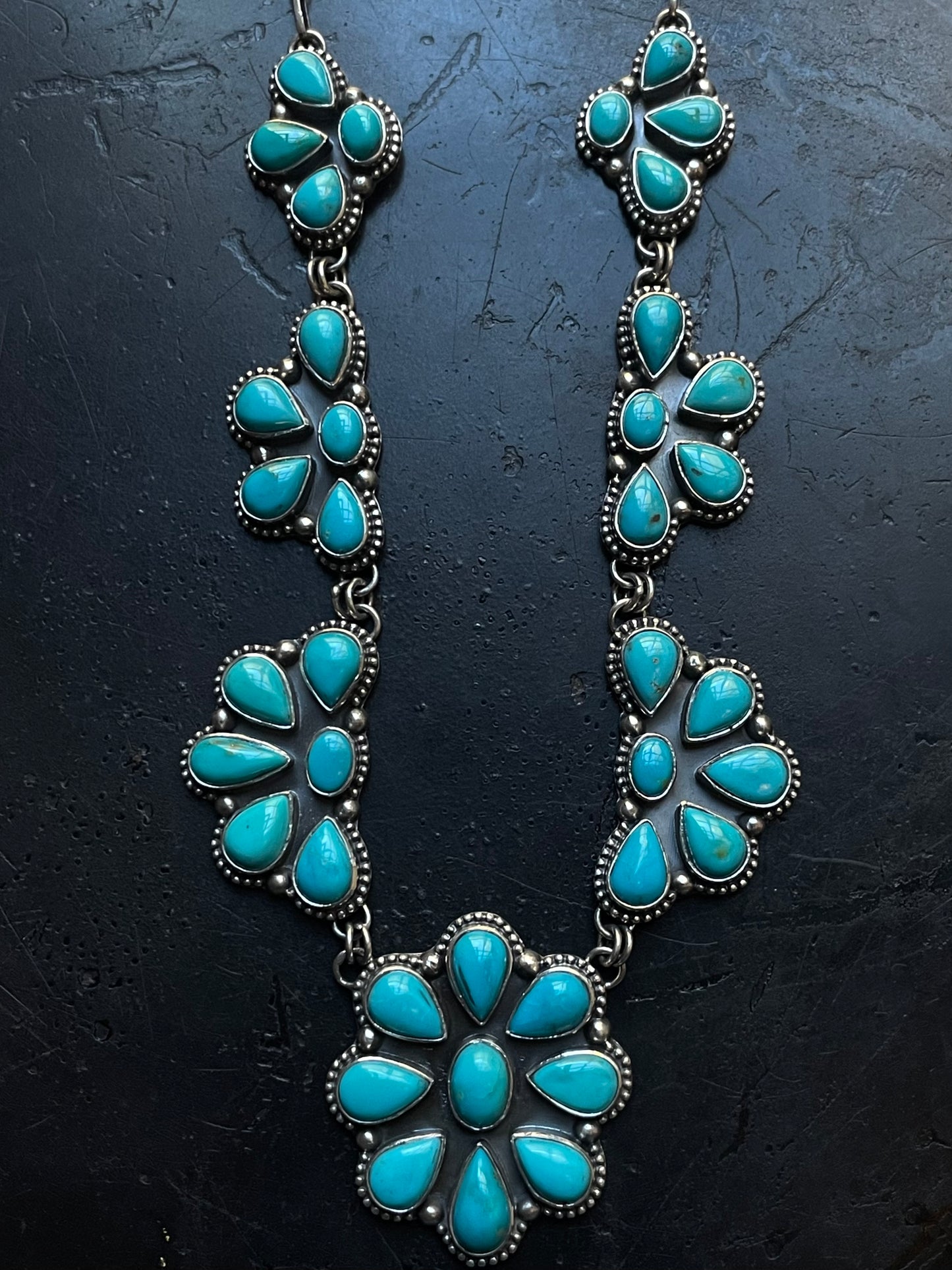 Kingman Turquoise Flower Necklace | 925 Sterling Silver G398