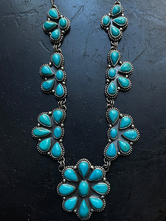 Kingman Turquoise Flower Necklace | 925 Sterling Silver G398