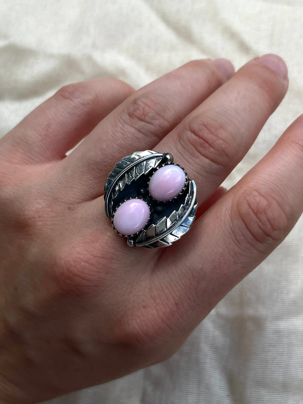 Pink Conch Floral Double Oval Ring | 925 Sterling Silver Size 7 E291