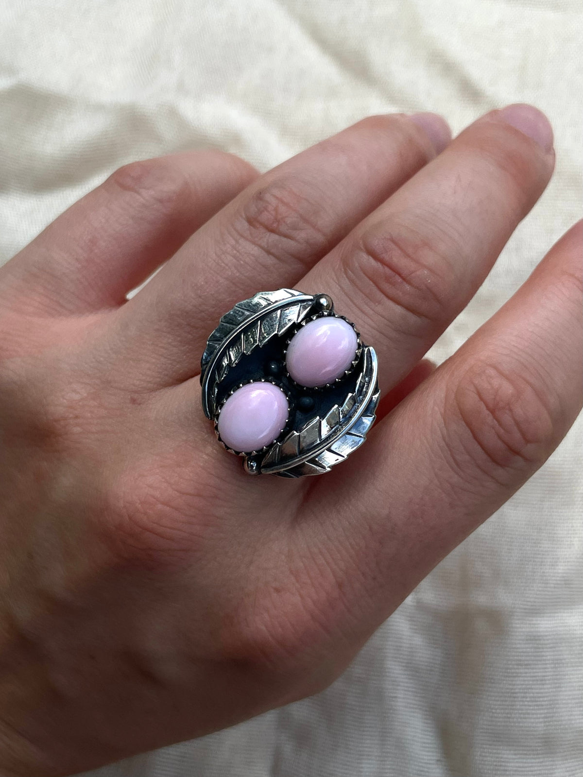 Pink Conch Floral Double Oval Ring | 925 Sterling Silver Size 7 E291