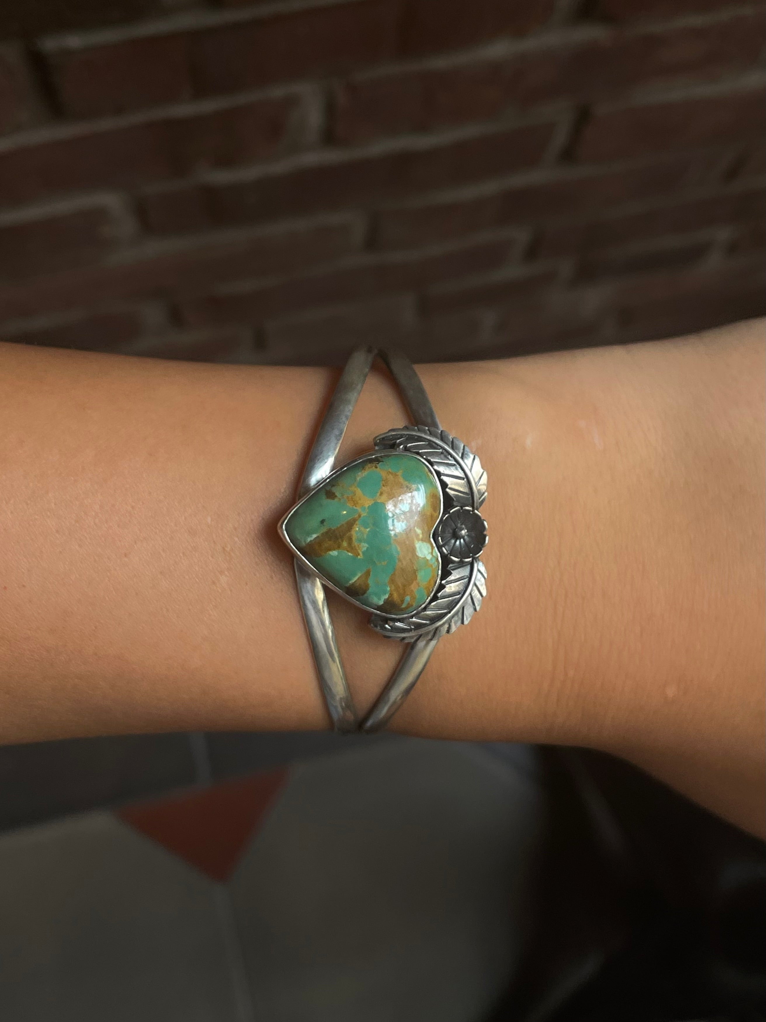 Turquoise Heart Cuff Bracelet | 925 Sterling Silver G319