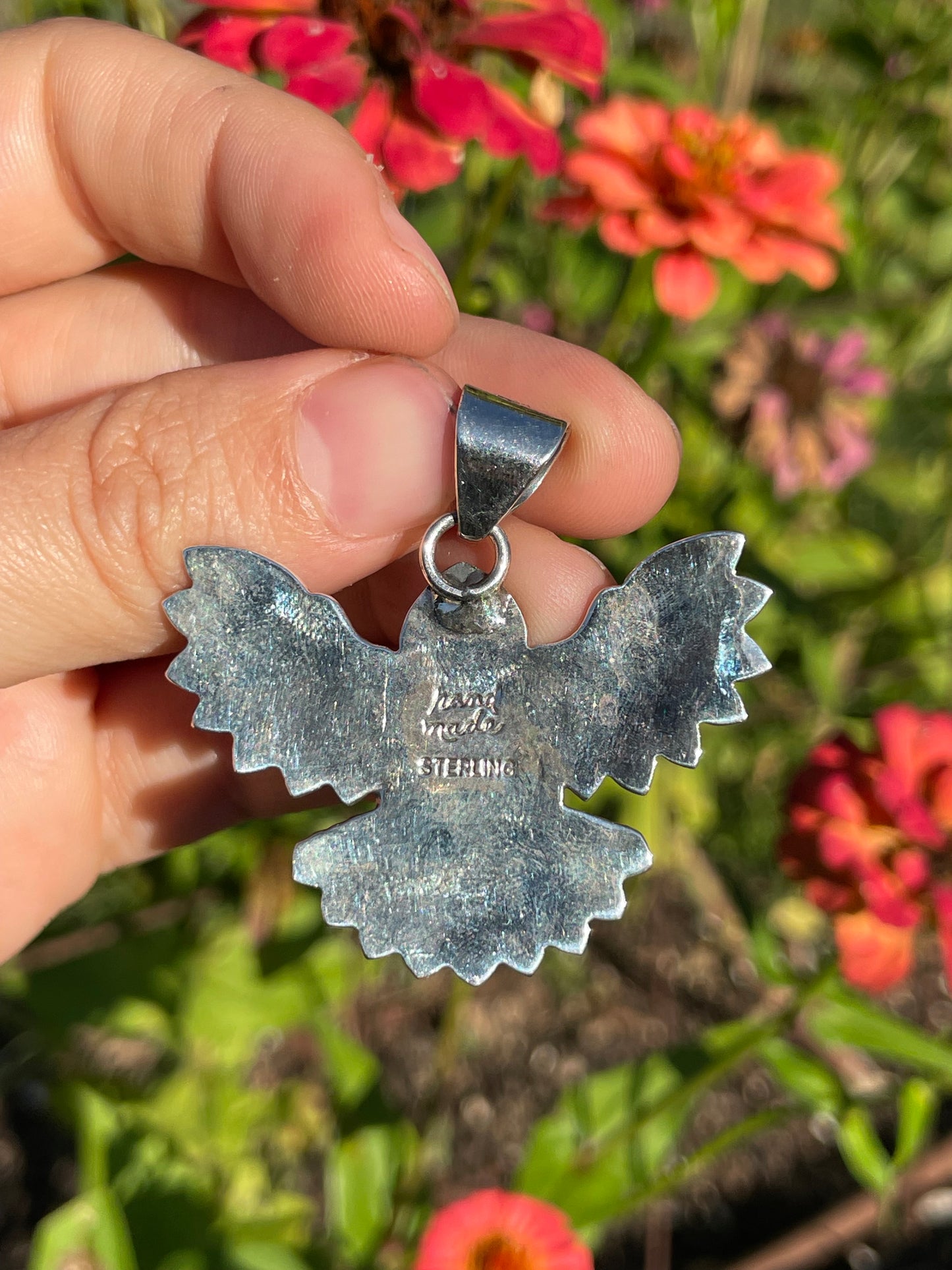 Pink Conch Thunderbird Pendant | Handcrafted Sterling Silver 925 B483