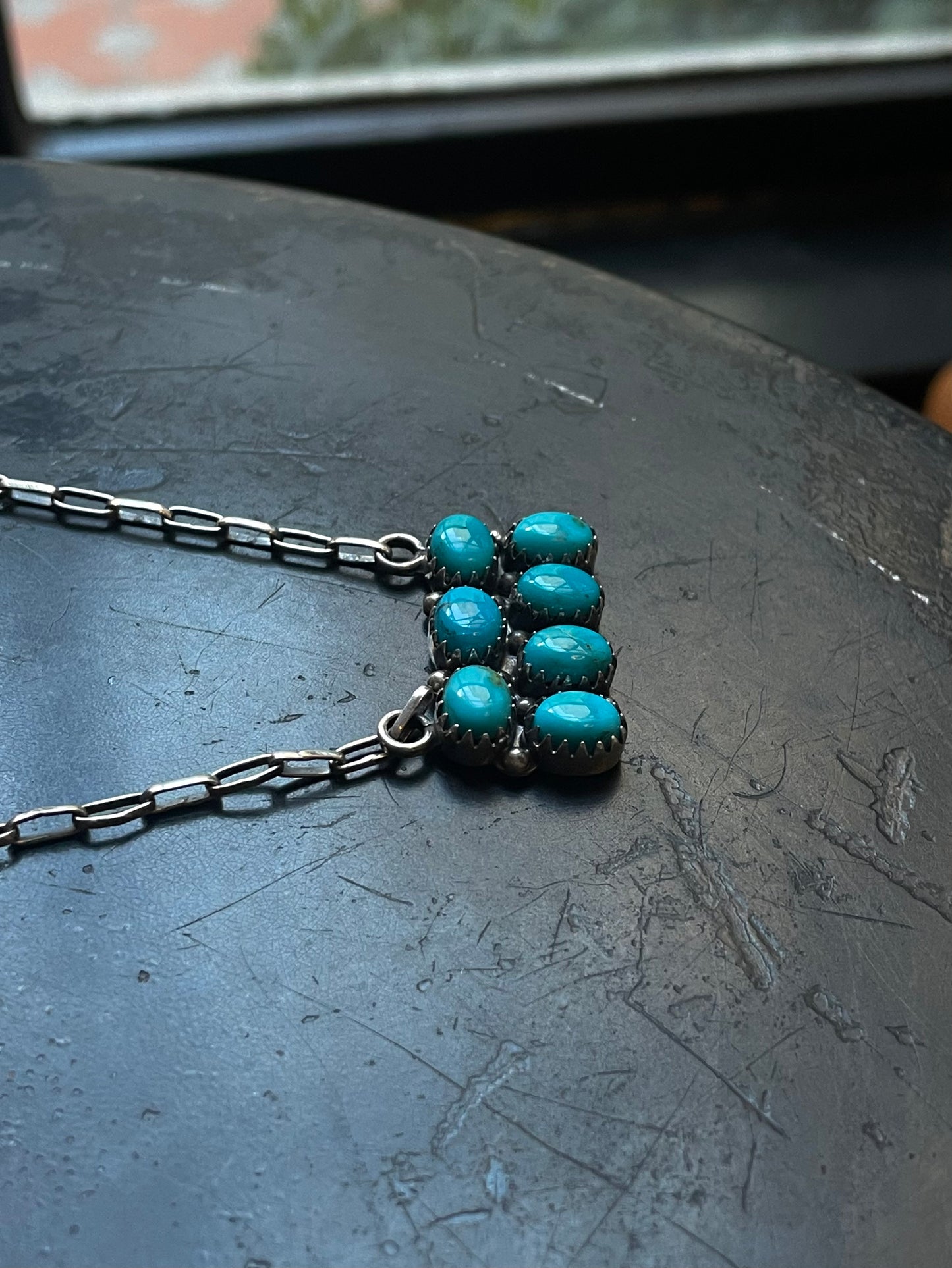 Kingman Turquoise Cluster Bar Necklace | 925 Sterling Silver E609