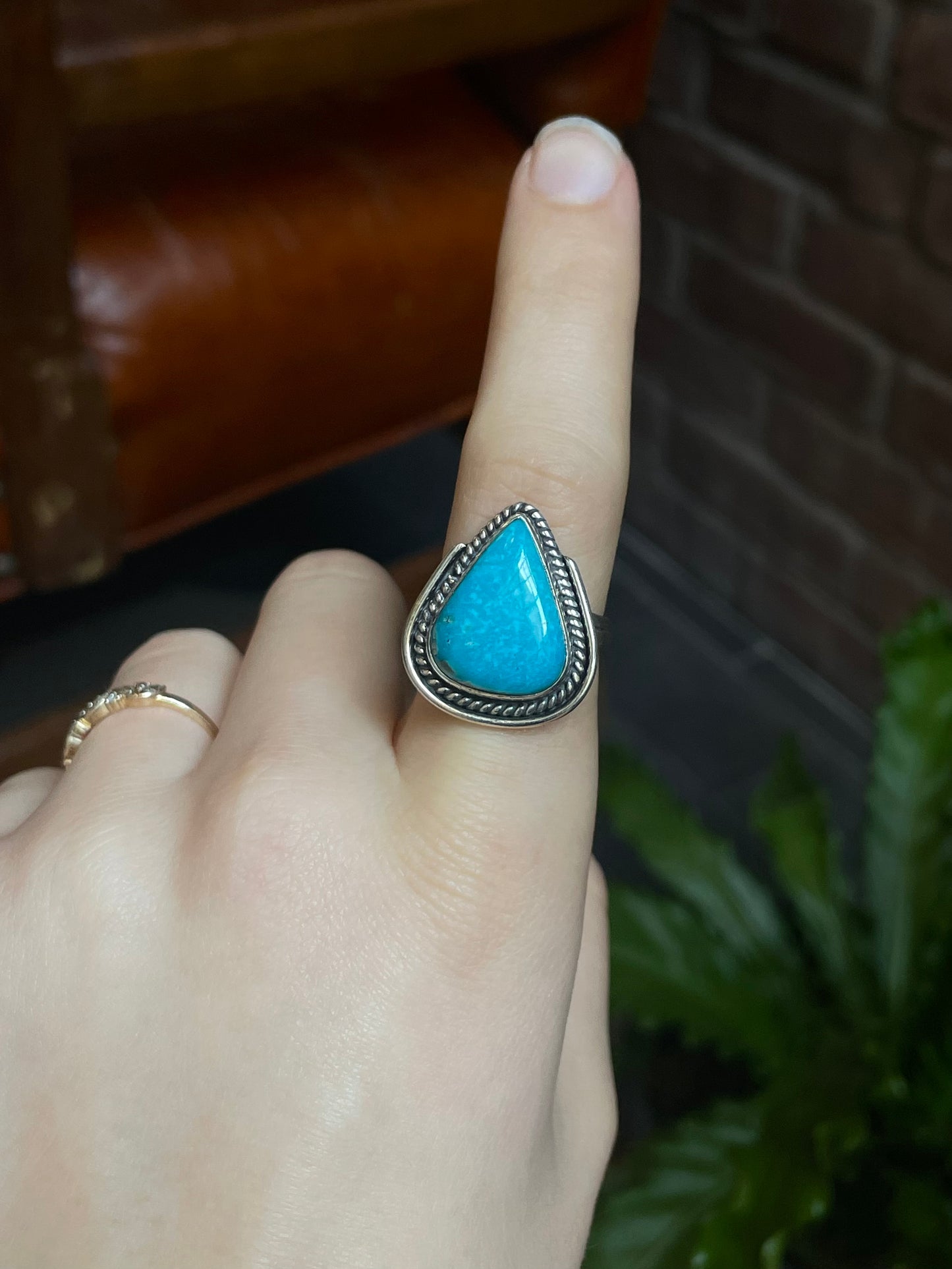 Turquoise Tear Drop Ring | 925 Sterling Silver Size 9 E458