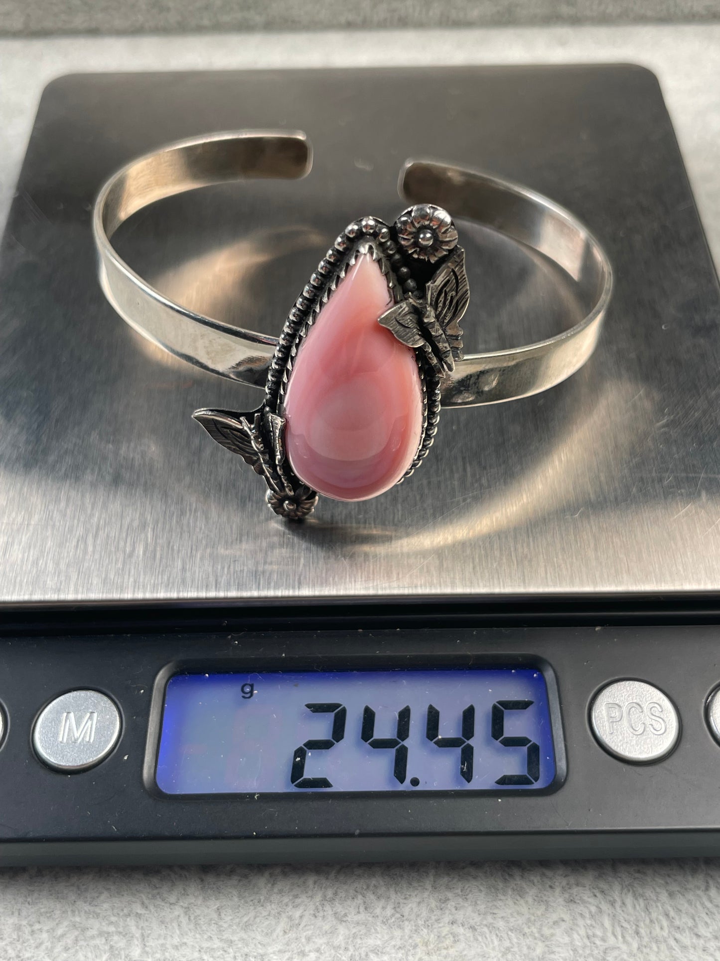 Pink Conch Butterfly Floral Cuff Bracelet | 925 Sterling Silver D157