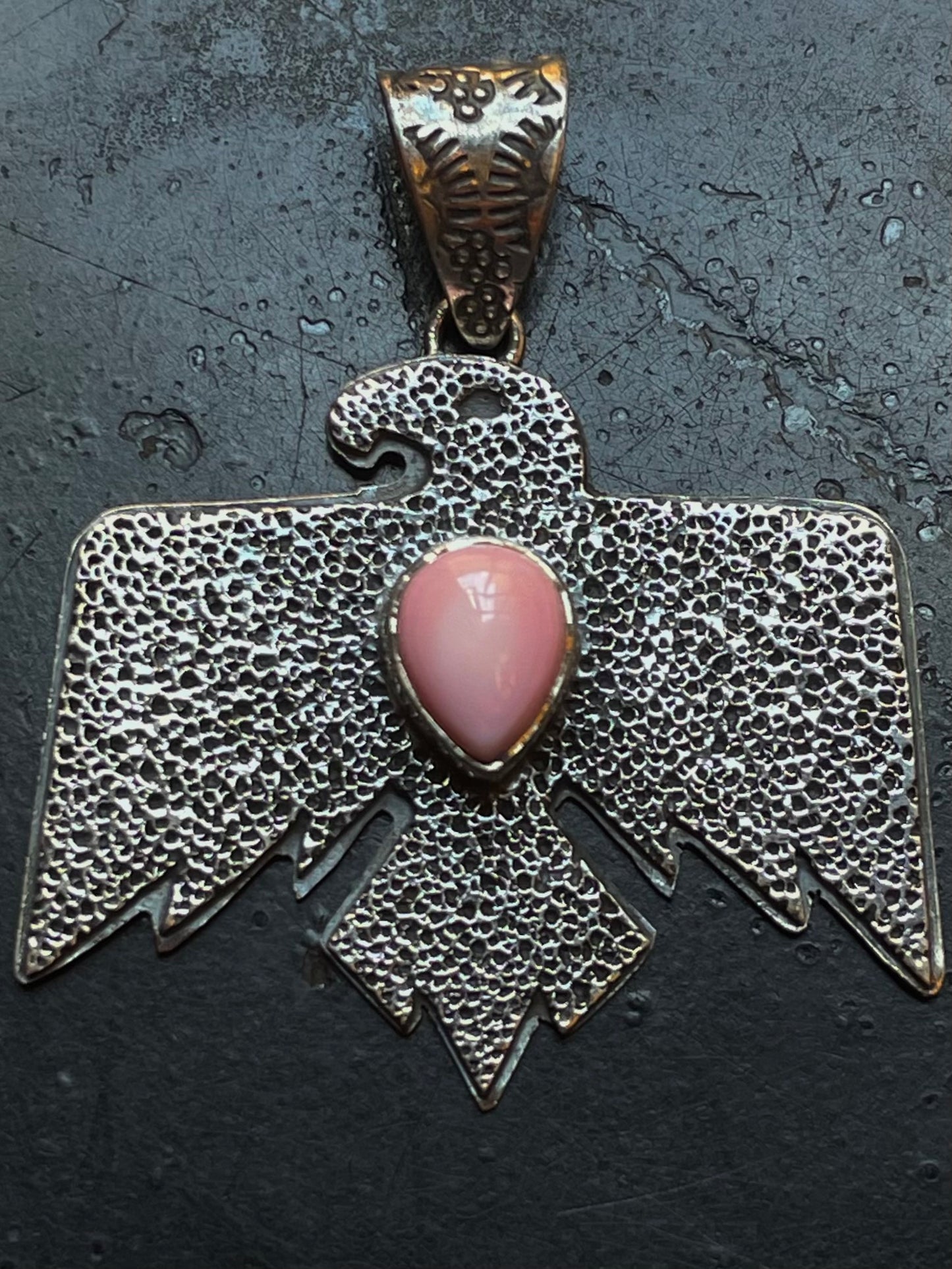 Pink Conch Thunderbird Pendant | Sterling Silver G449