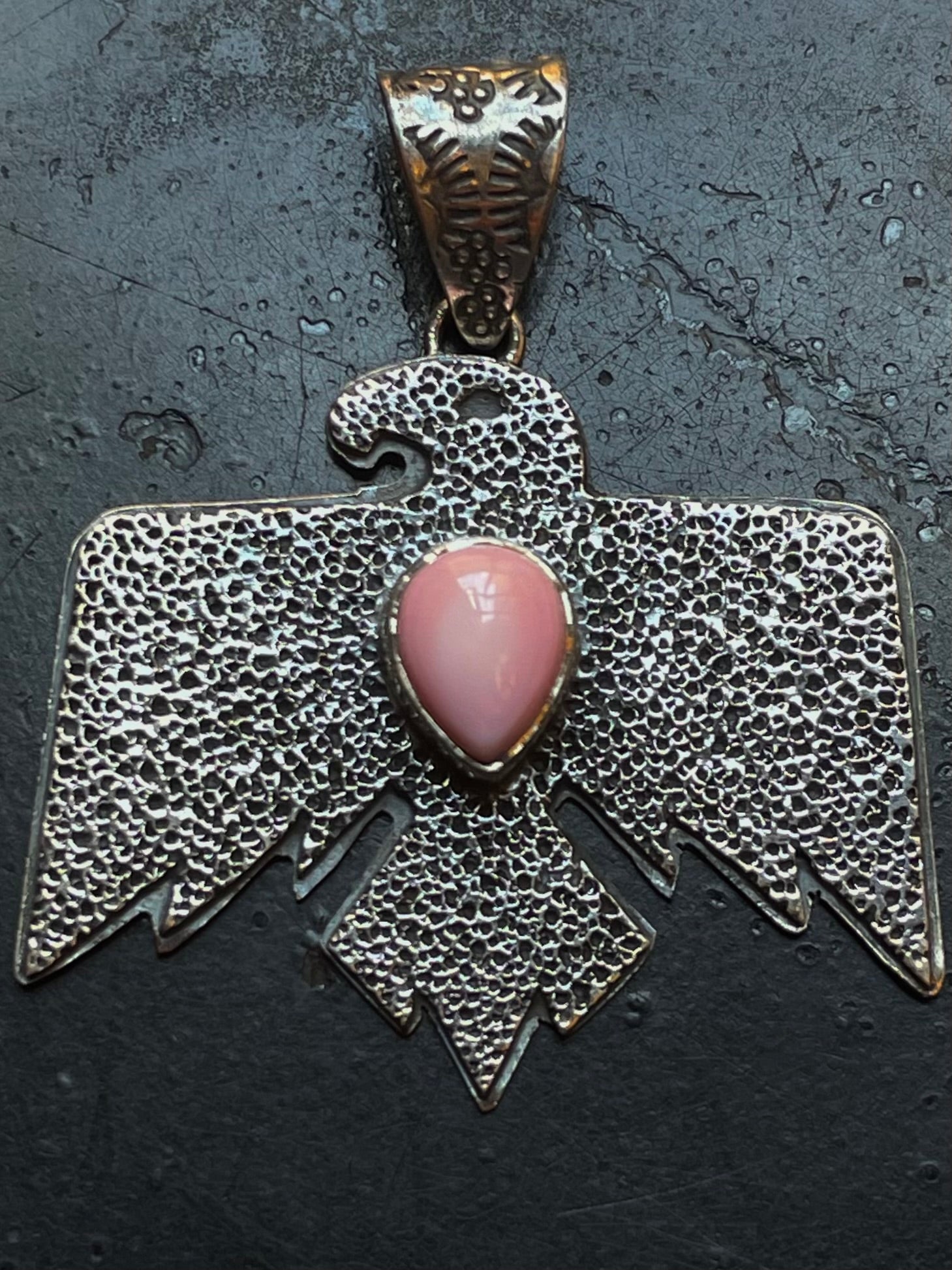 Pink Conch Thunderbird Pendant | Sterling Silver G449