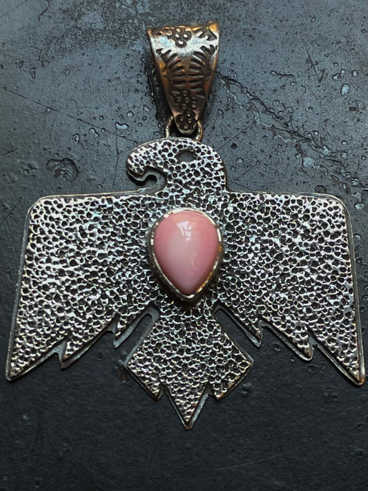 Pink Conch Thunderbird Pendant | Sterling Silver G449