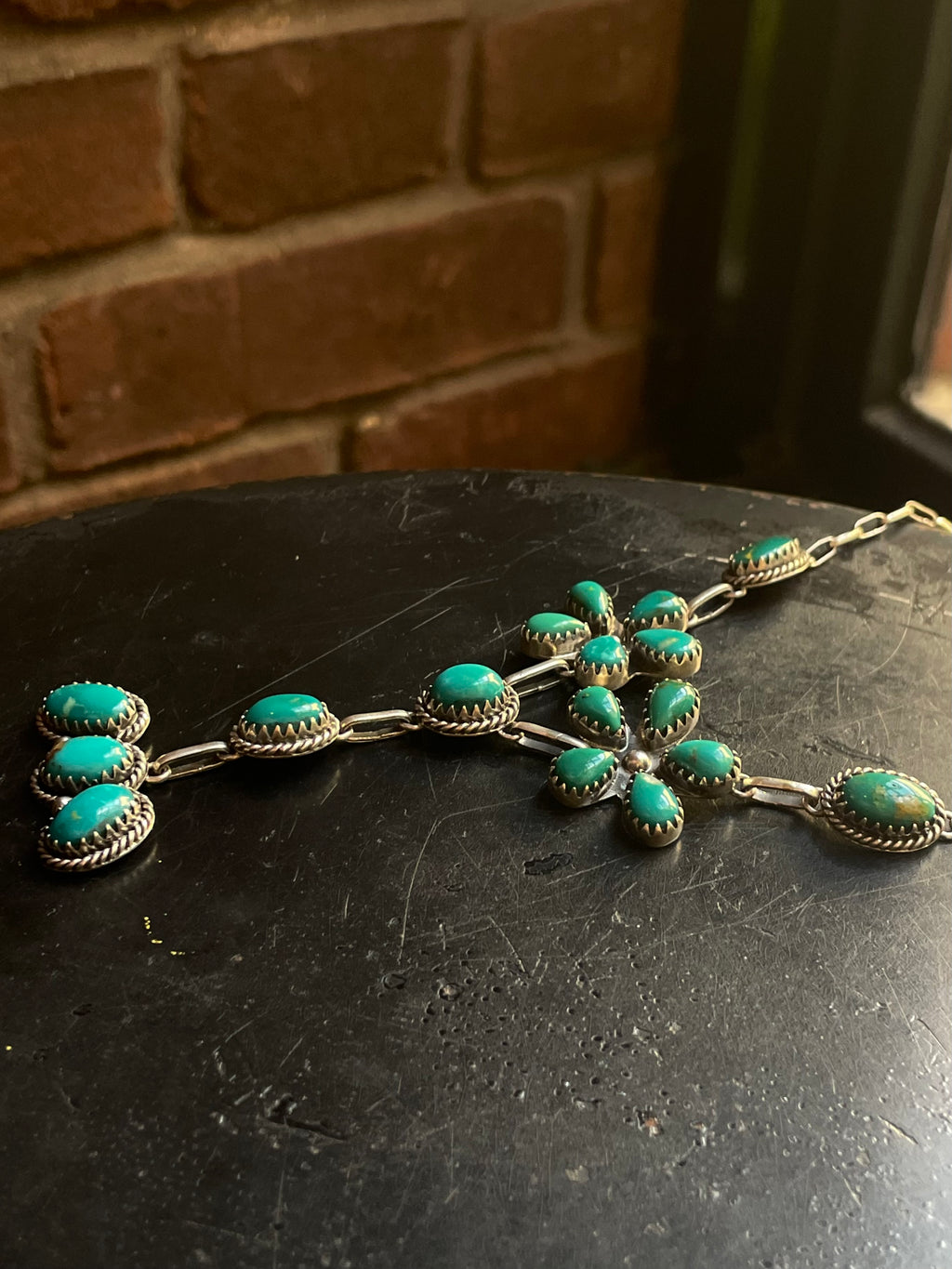 Kingman Turquoise Floral Lariat Necklace | 925 Sterling Silver G609