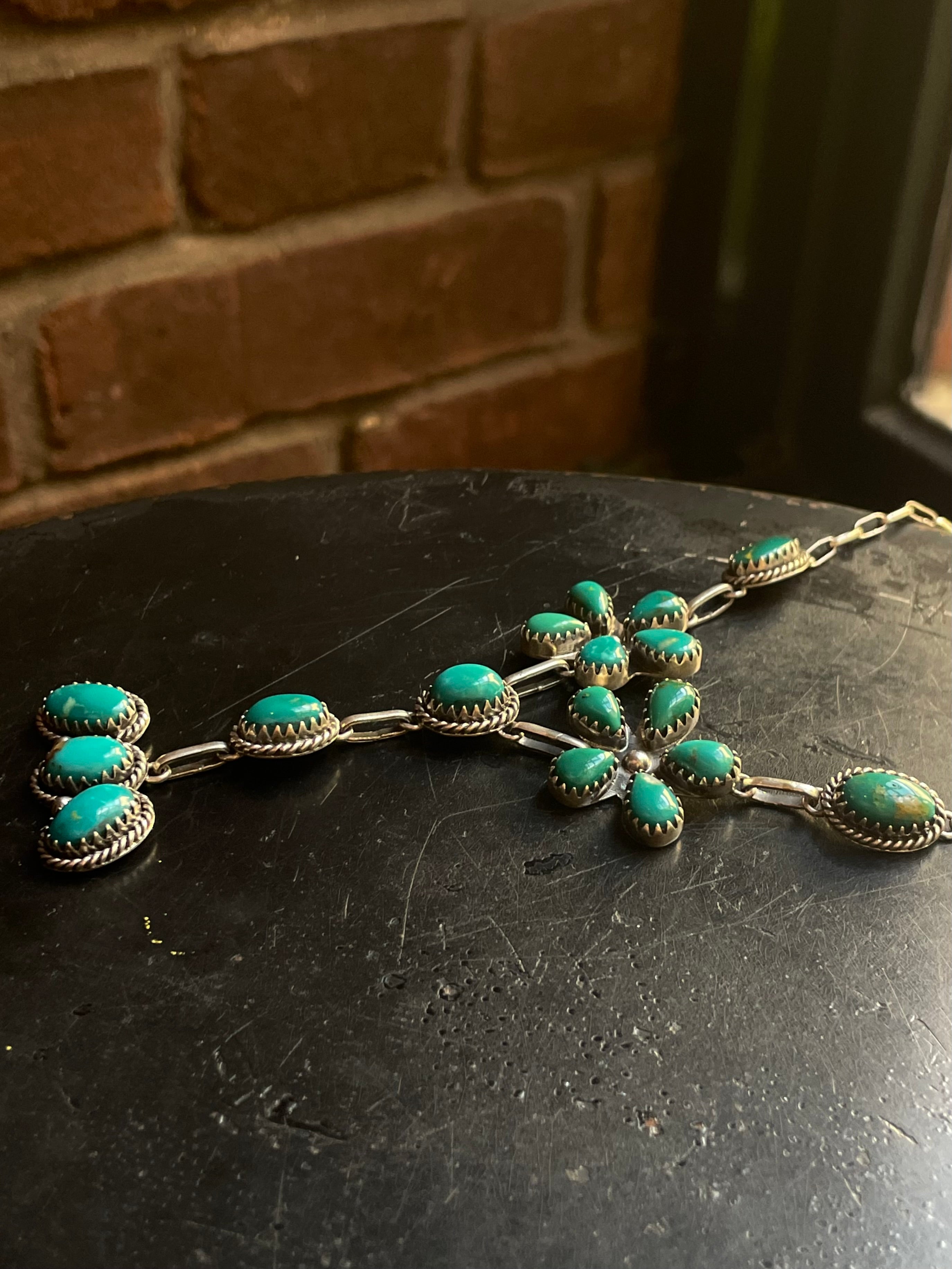 Kingman Turquoise Floral Lariat Necklace | 925 Sterling Silver G609
