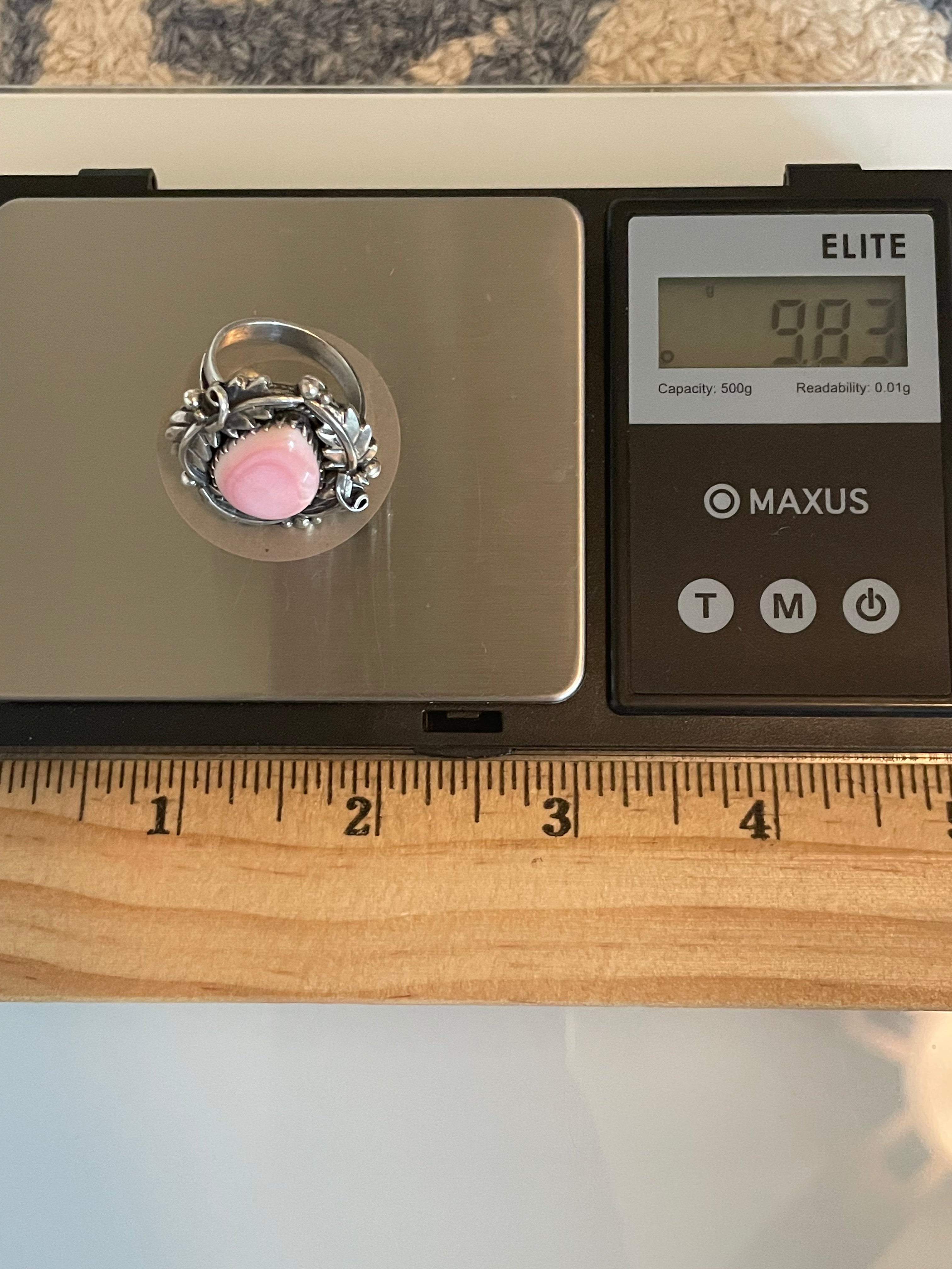 Pink Conch Feather Ring Size 8 | 925 Sterling Silver G534