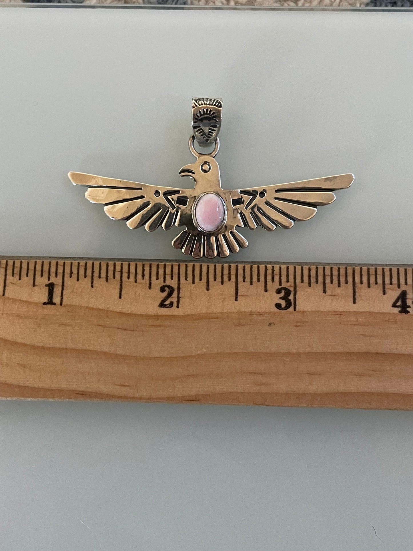 Pink Conch Thunderbird Pendant | 925 Sterling Silver C959