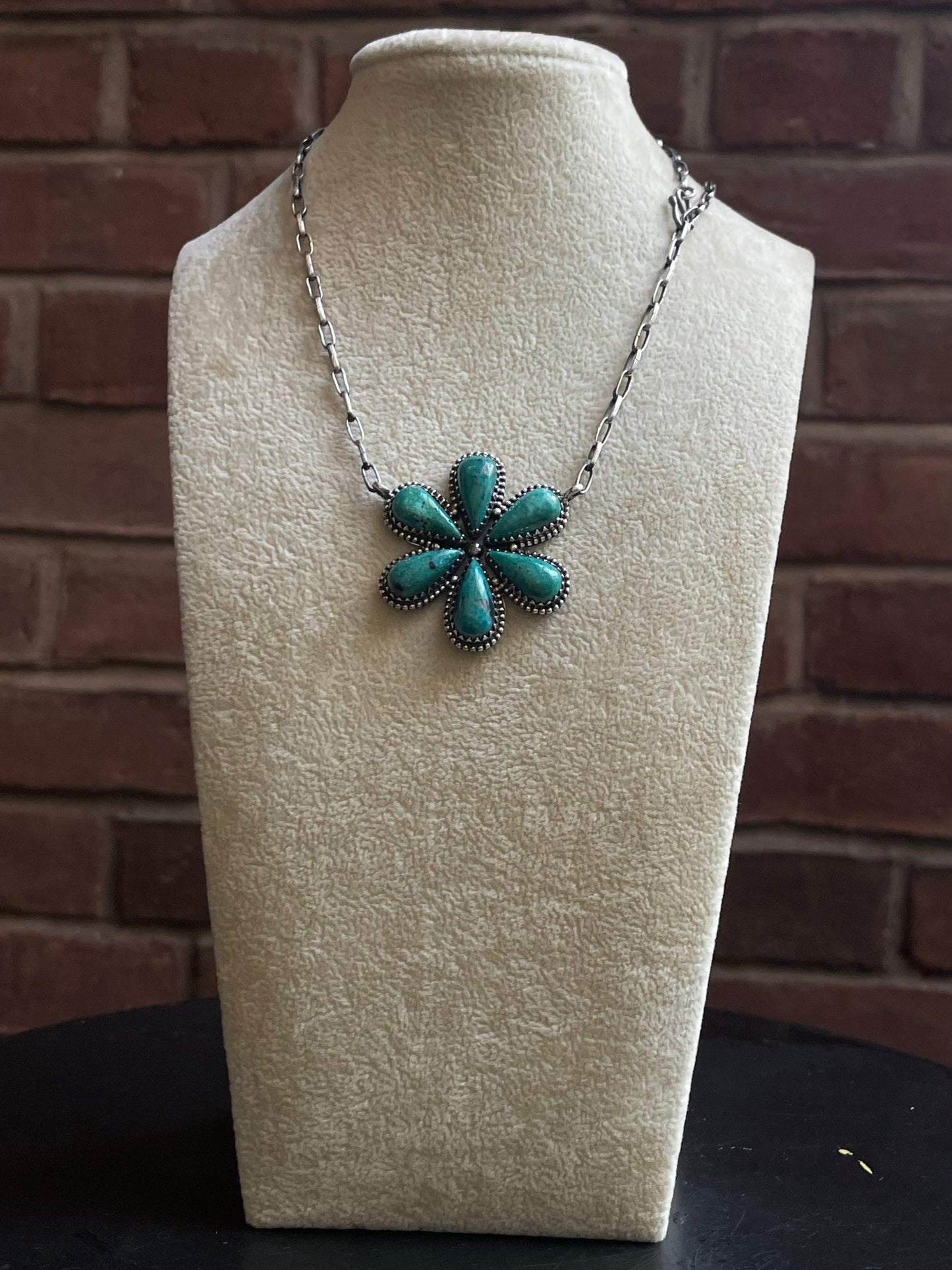 Kingman Turquoise Flower Necklace | Sterling Silver E941