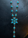 Turquoise Flower Lariat Necklace | Sterling Silver 925 C756