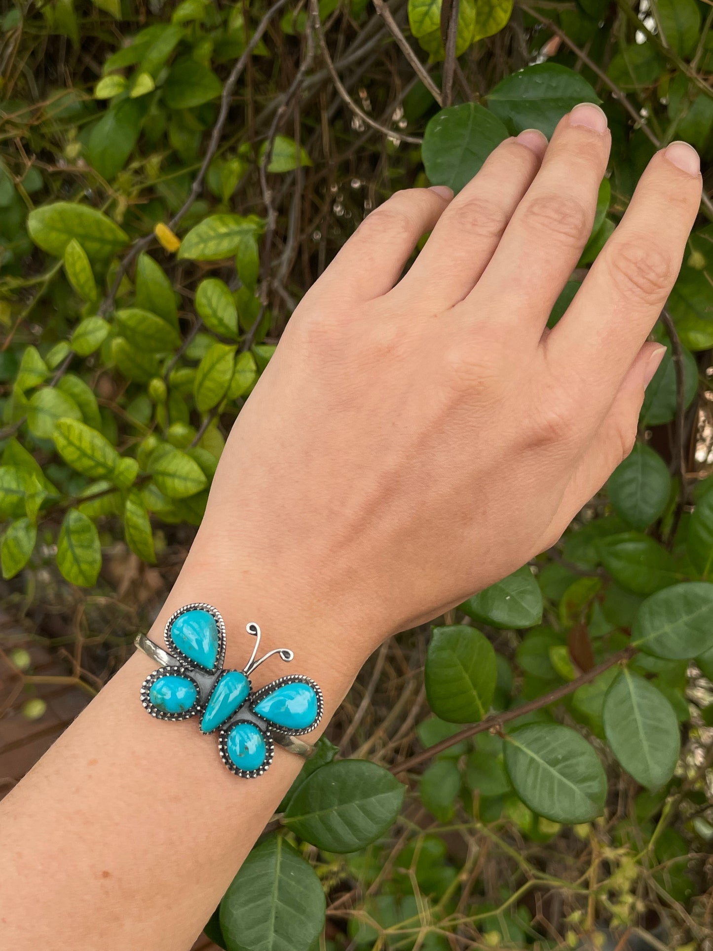 Kingman Turquoise Butterfly Cuff Bracelet | 925 Sterling Silver B984
