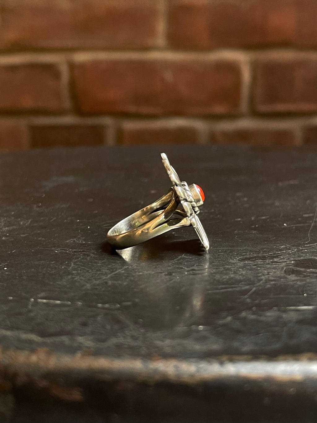 Italian Coral Thunderbird Ring Size 7 | Sterling Silver E843