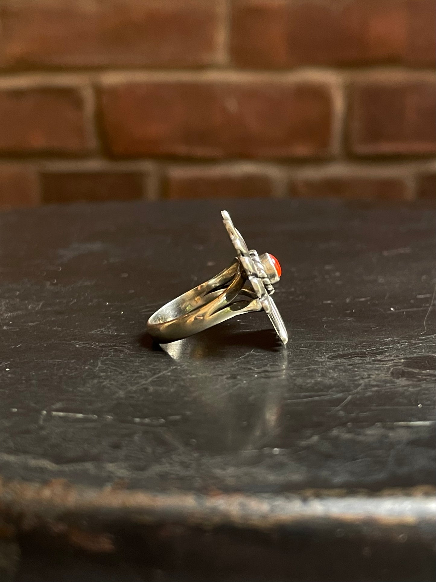 Italian Coral Thunderbird Ring Size 7 | Sterling Silver E843