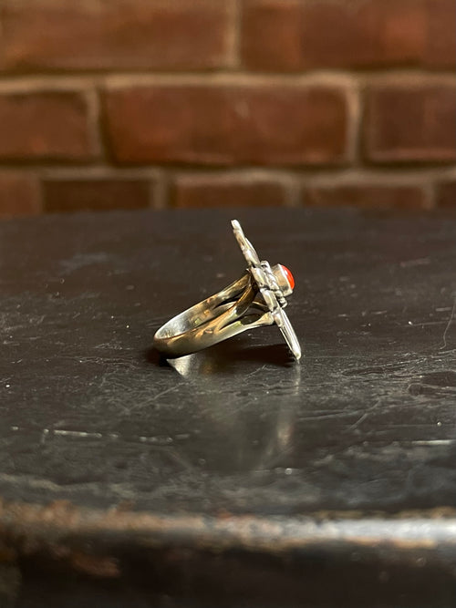 Italian Coral Thunderbird Ring Size 7 | Sterling Silver E843