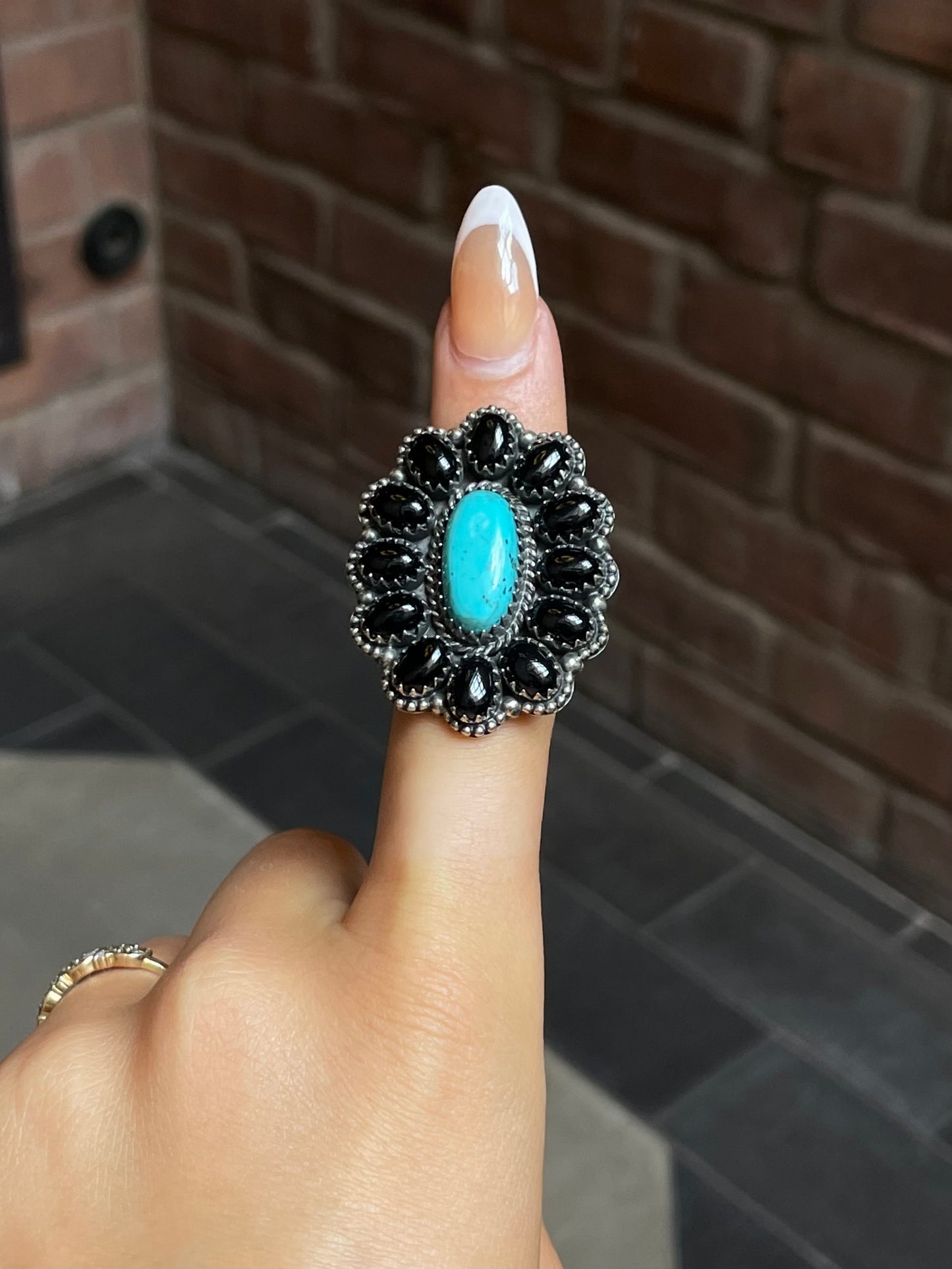 Kingman Turquoise Flower Cluster Ring | Sterling Silver | Size 7 | A134