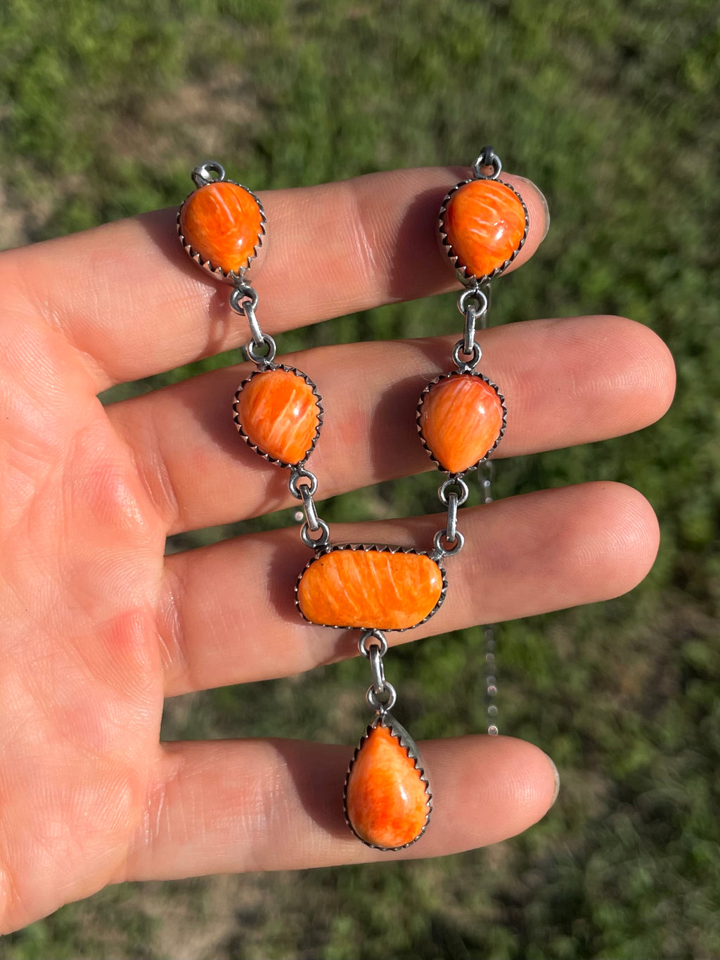 Orange Spiny Oyster Drop Necklace | 925 Sterling Silver E601