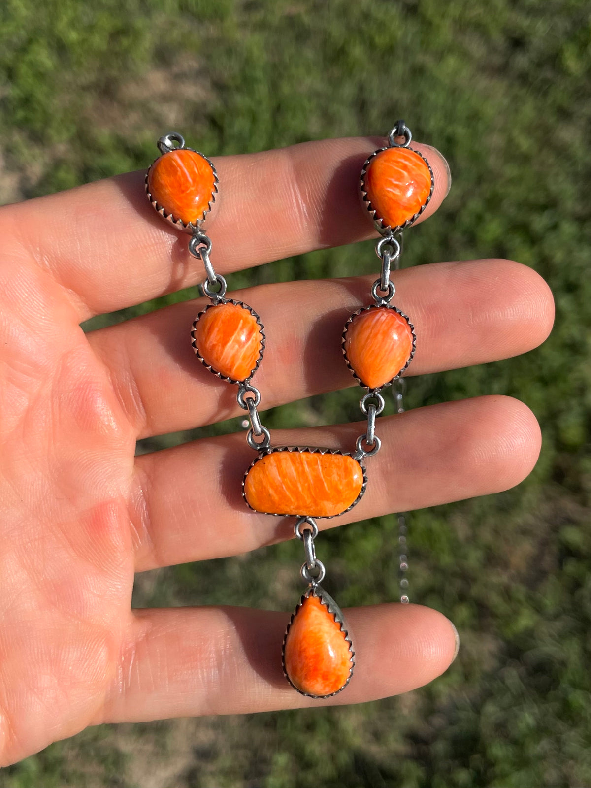 Orange Spiny Oyster Drop Necklace | 925 Sterling Silver E601
