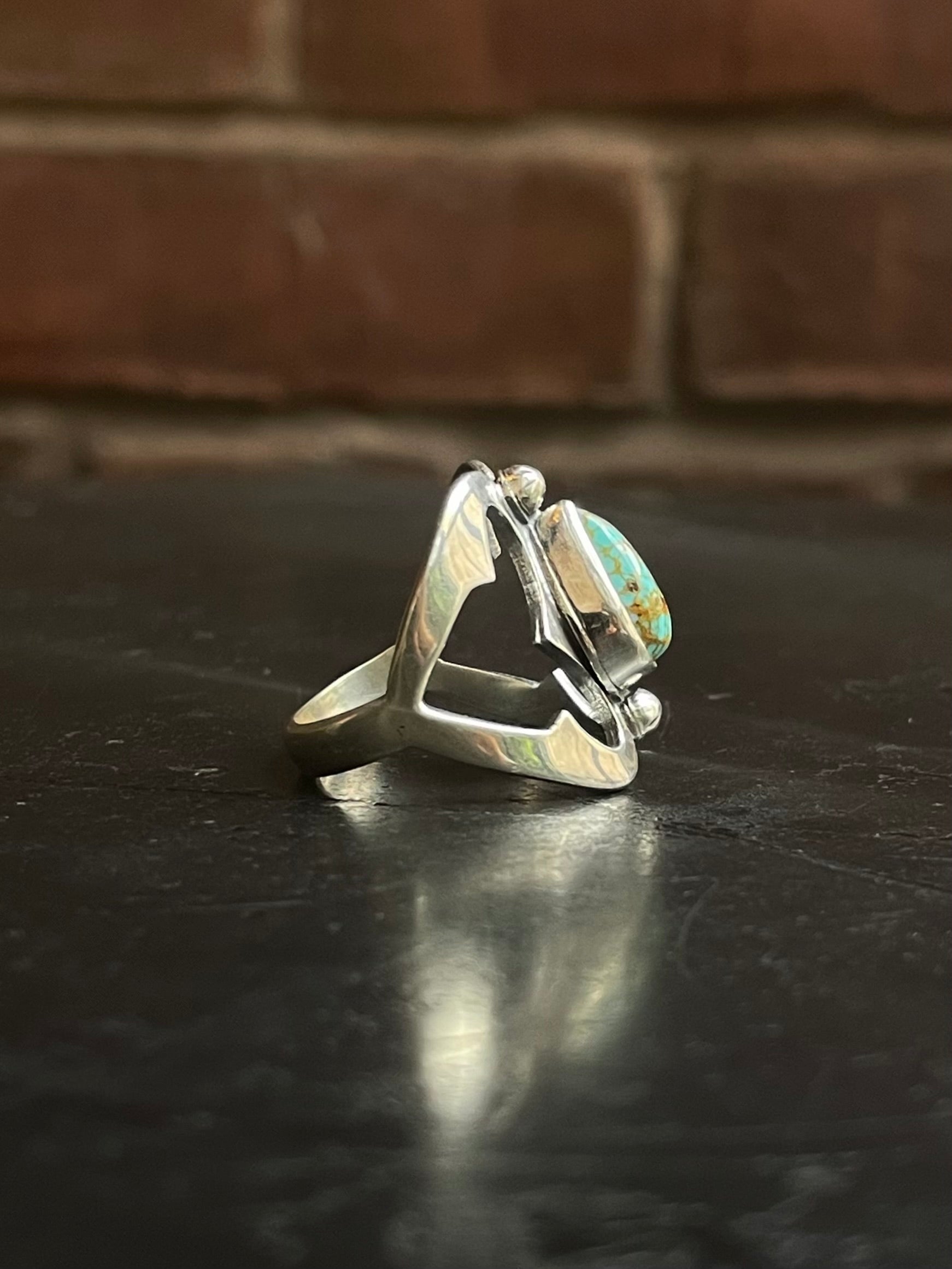 Kingman Turquoise Teardrop Ring | Sterling Silver | Size 7.25 G314