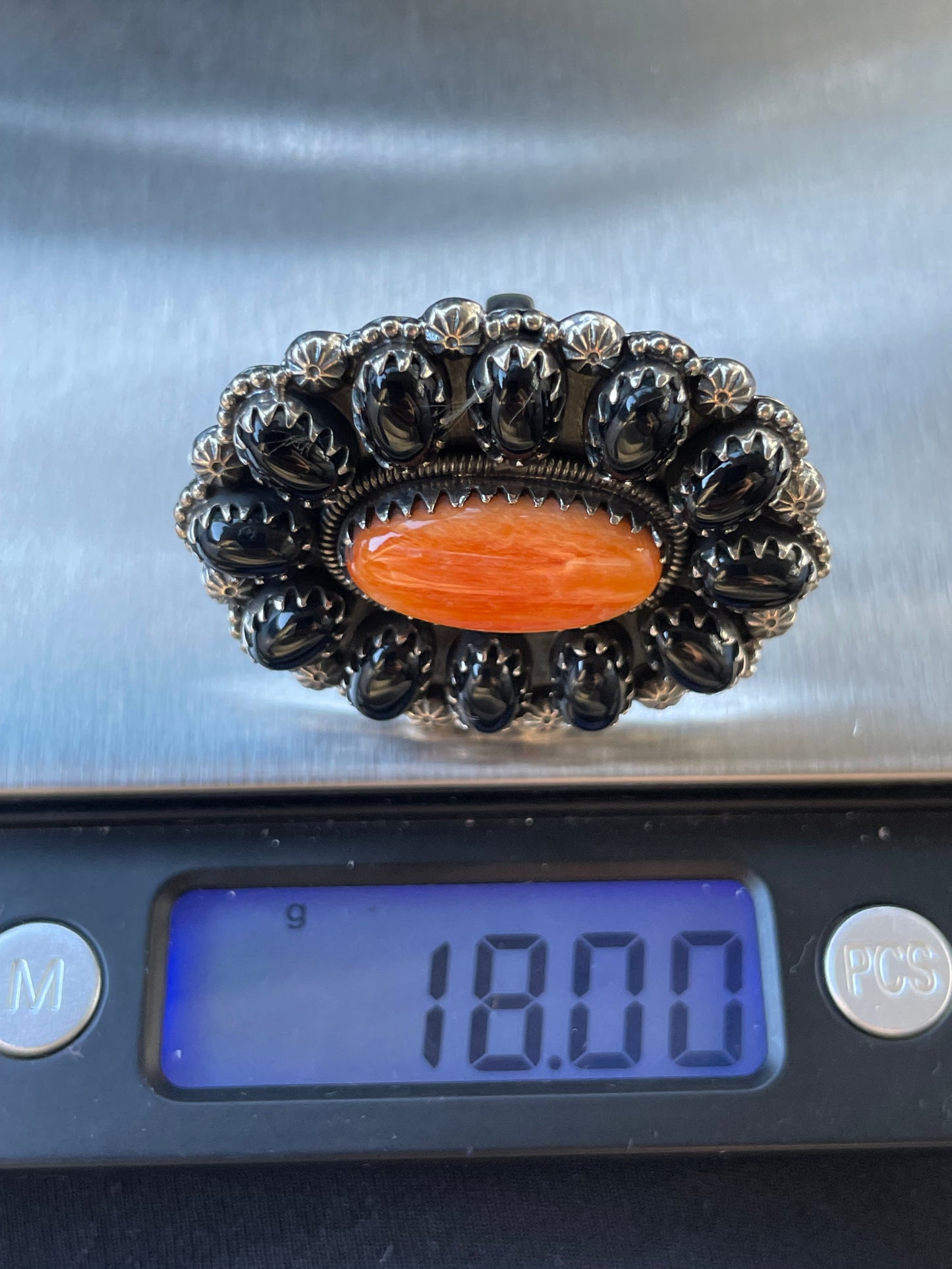 Spiny Oyster Black Onyx Cluster Ring Size 8.5 | 925 Sterling Silver D110