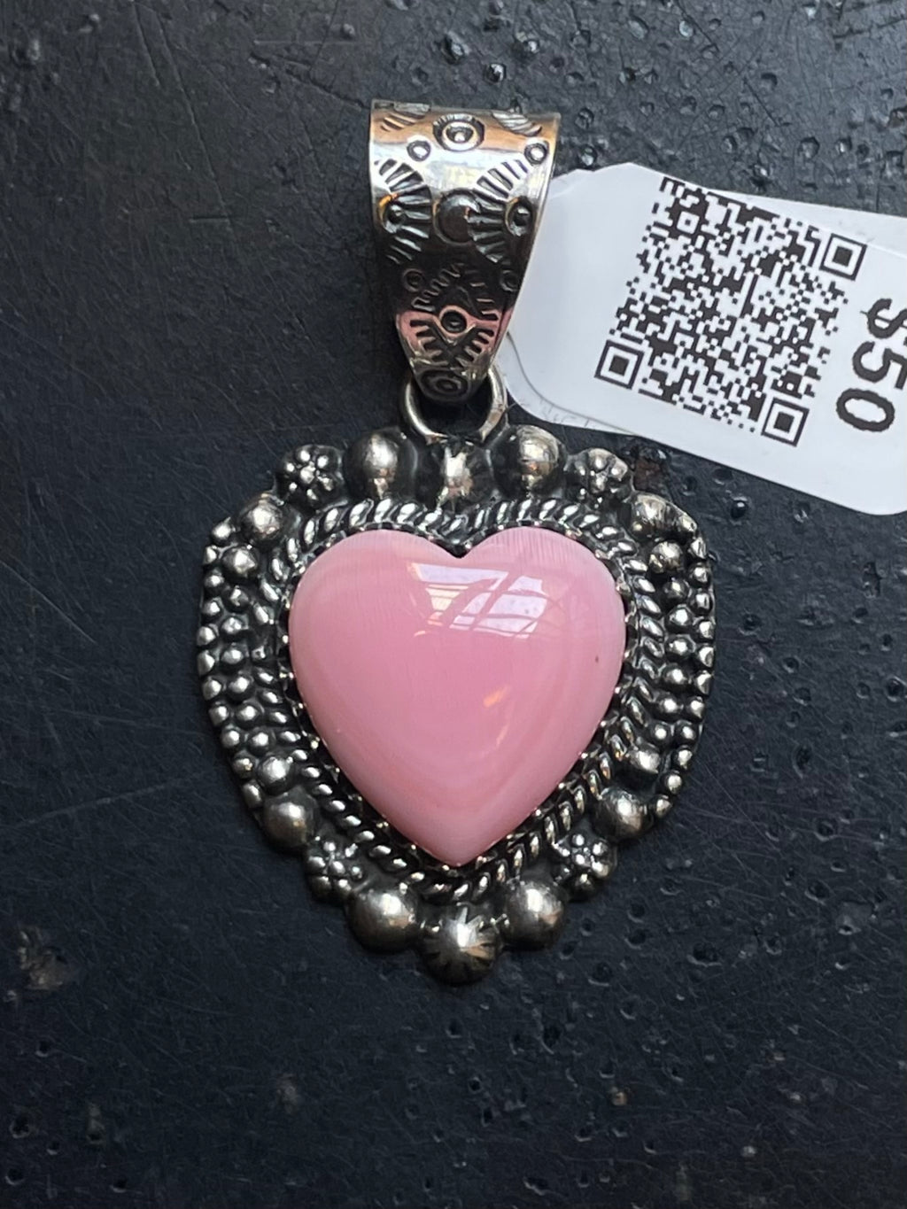 Pink Conch Heart Pendant | Sterling Silver | A655