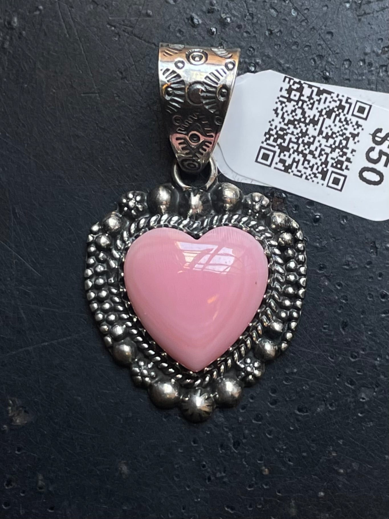 Pink Conch Heart Pendant | Sterling Silver | A655