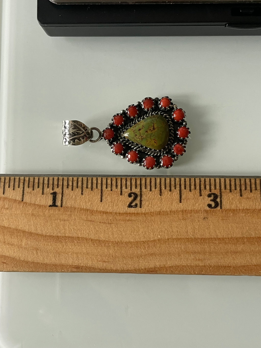 Green Turquoise Coral Cluster Pendant | 925 Sterling Silver E525