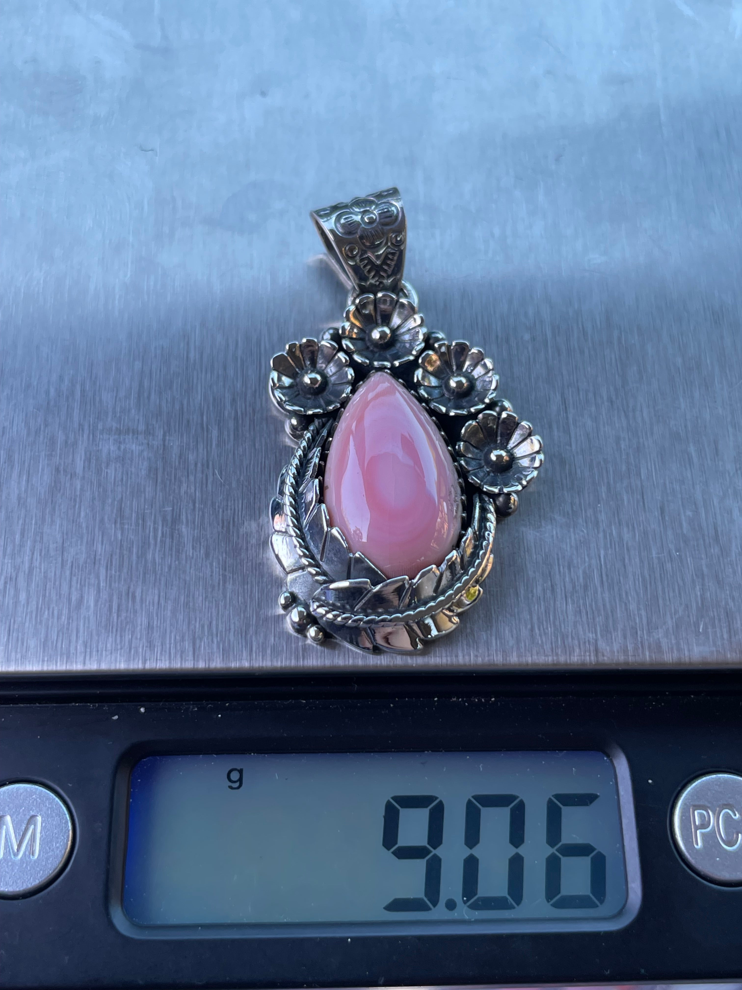 Pink Conch Tear Drop Floral Pendant | Sterling Silver 925 B447